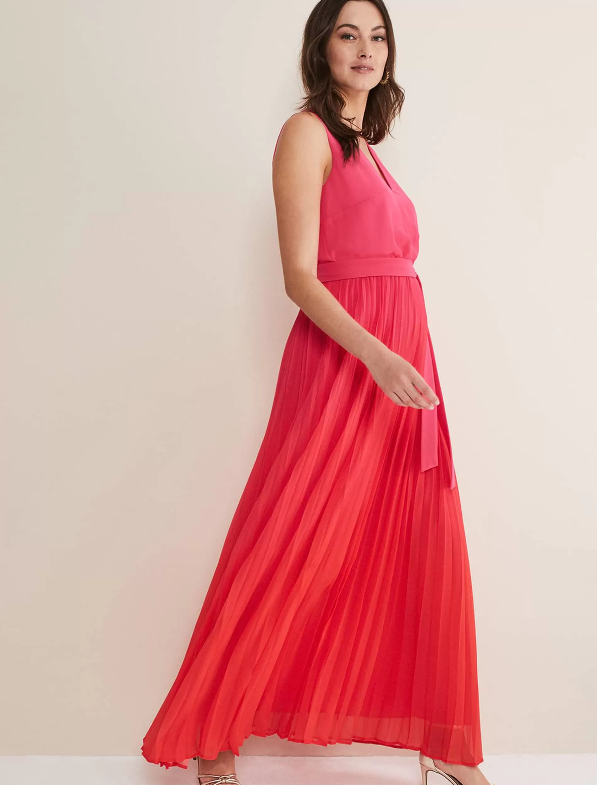 Phase Eight Piper Ombre Pleated Dress Red/Pink Shop