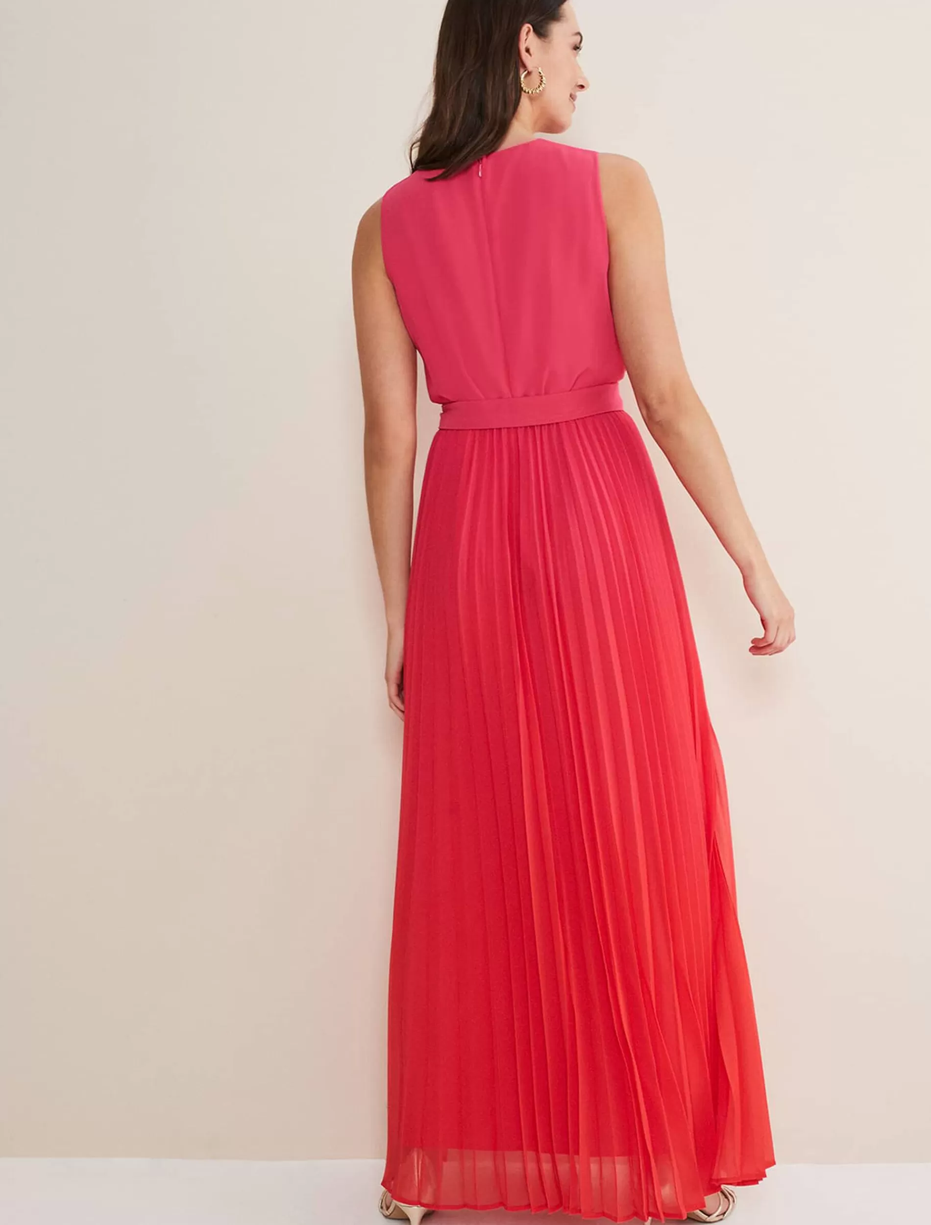 Phase Eight Piper Ombre Pleated Dress Red/Pink Shop