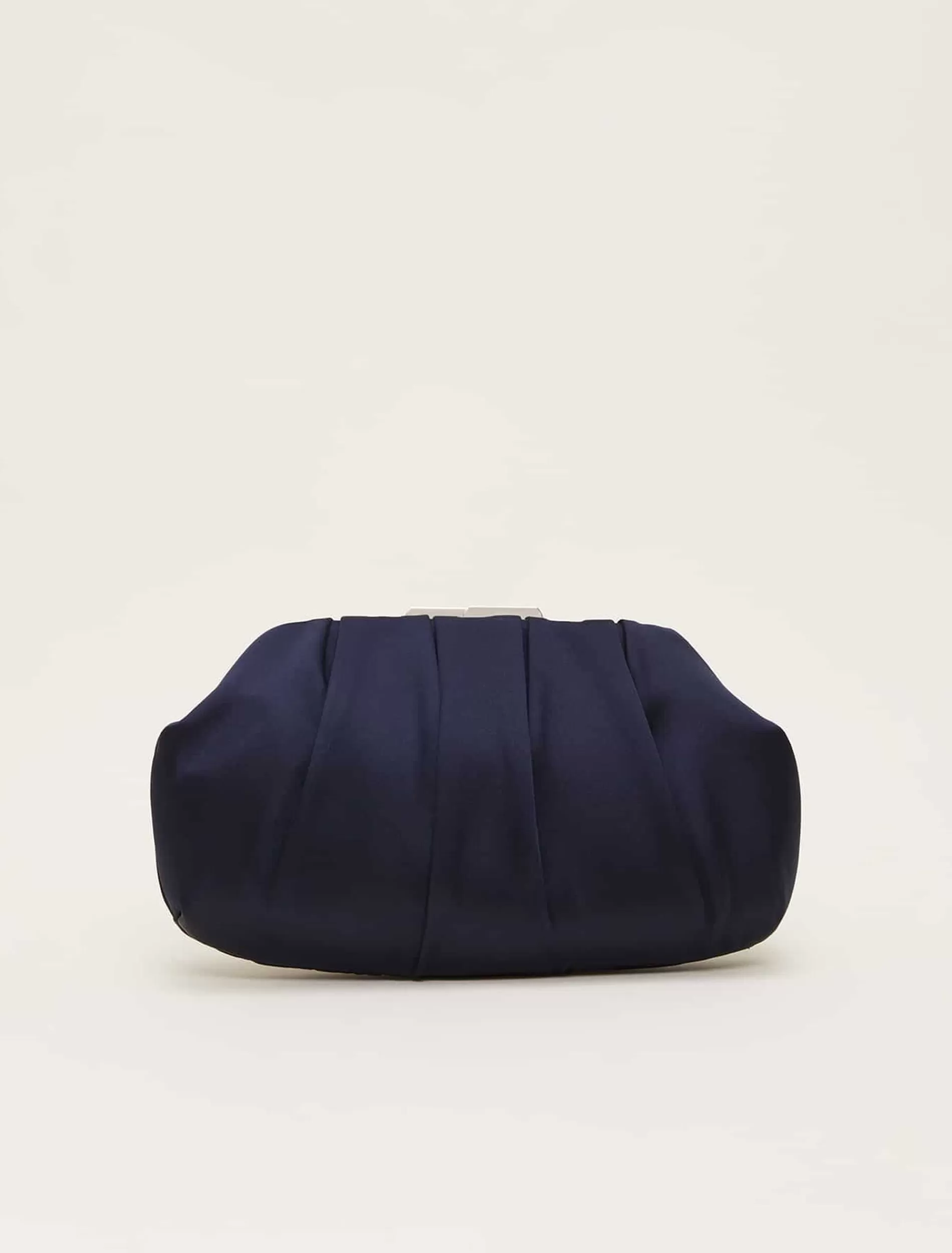 Phase Eight Pleat Frame Satin Clutch Bag Navy Store