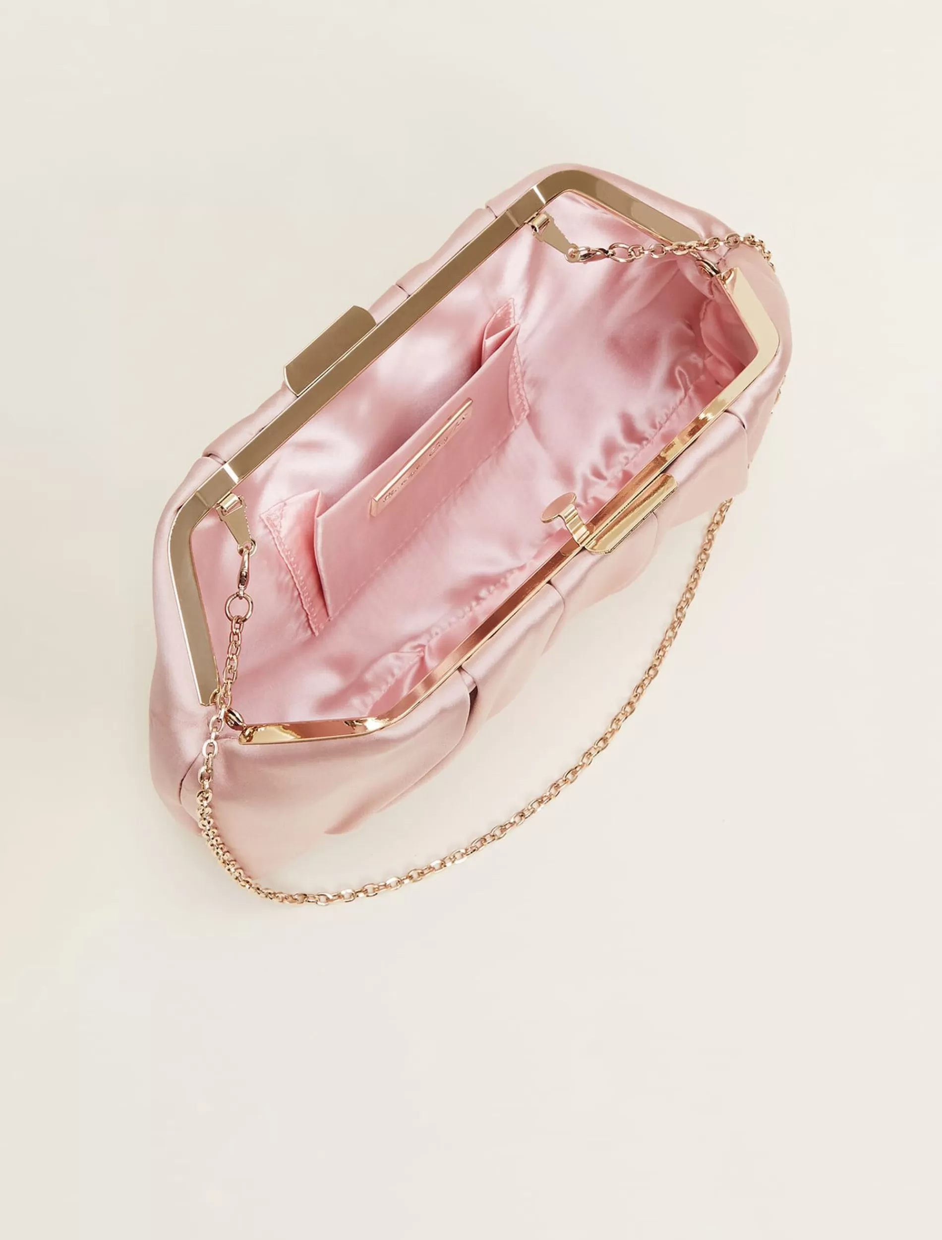Phase Eight Pleat Frame Satin Clutch Bag Antique Rose New