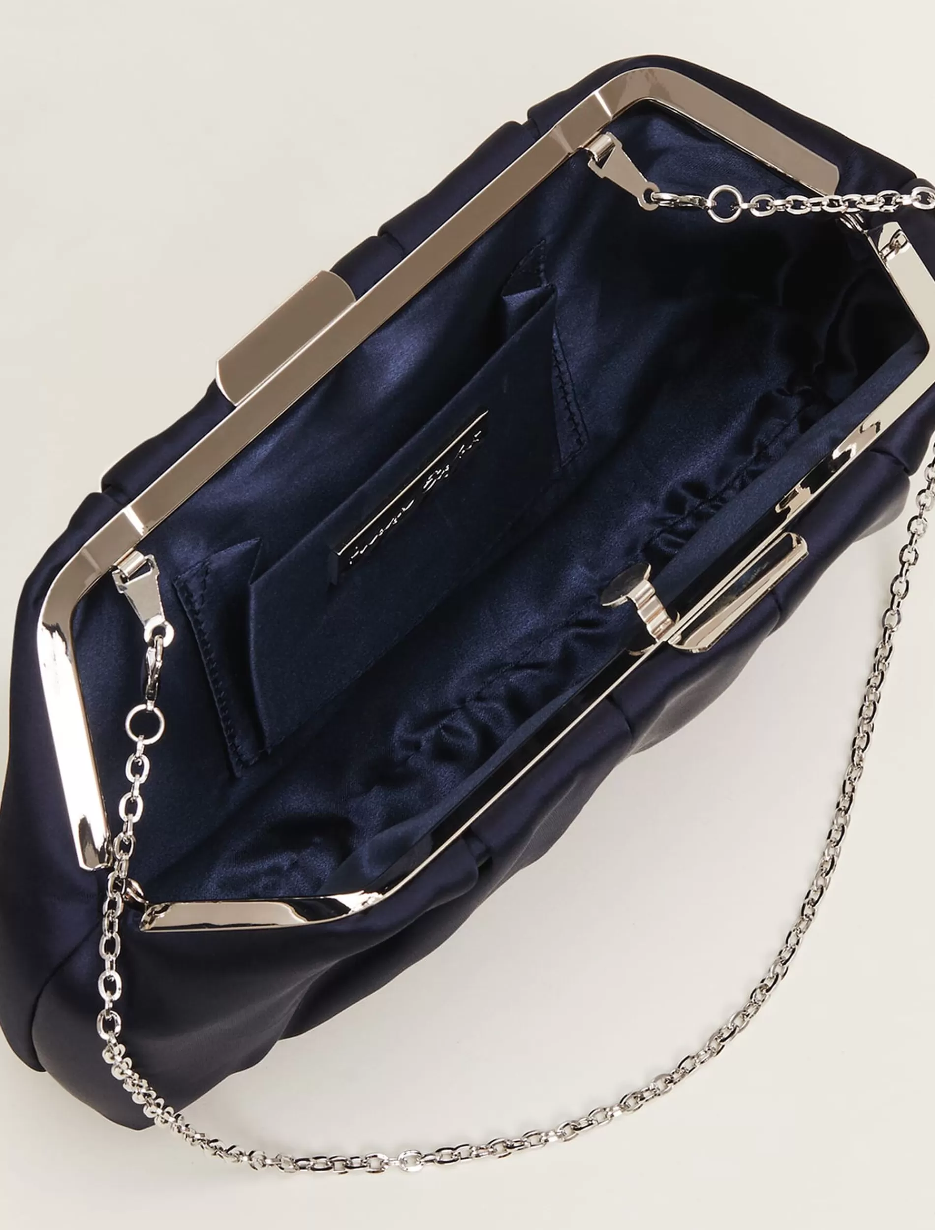 Phase Eight Pleat Frame Satin Clutch Bag Navy Store