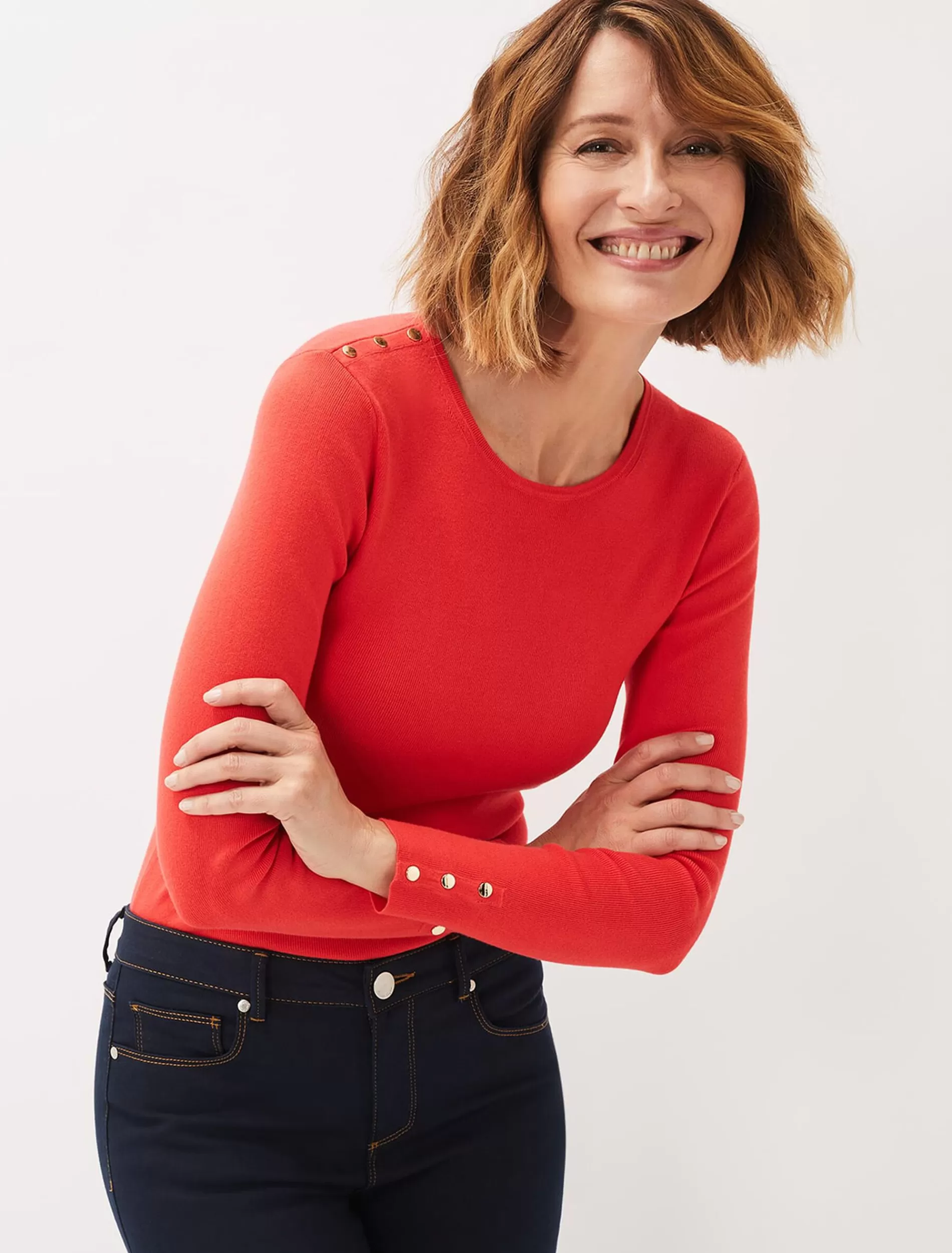 Phase Eight Poppia Button Detail Knit Jumper Coral Shop