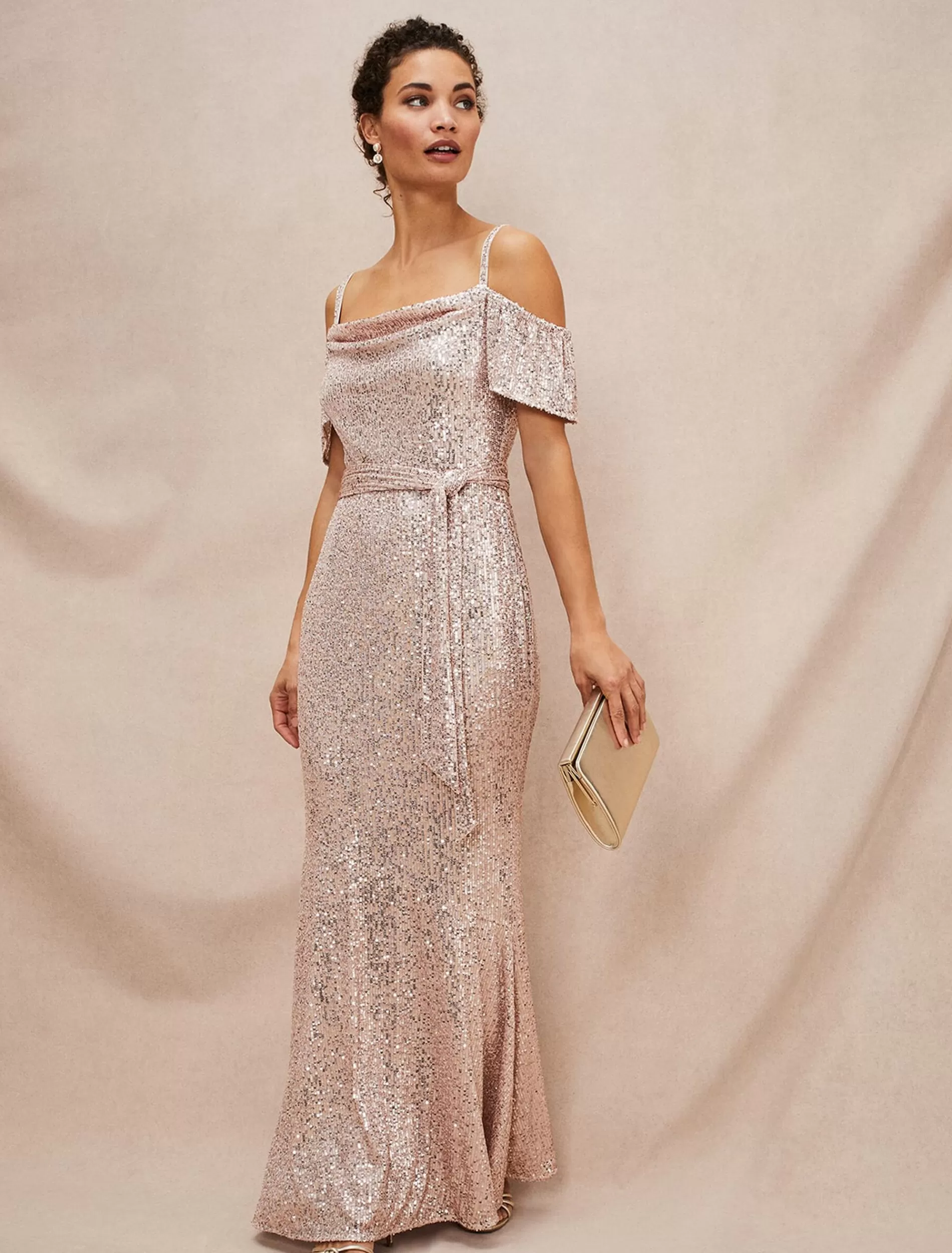 Phase Eight Poppy Off The Shoulder Sequin Dress Rose Gold Discount