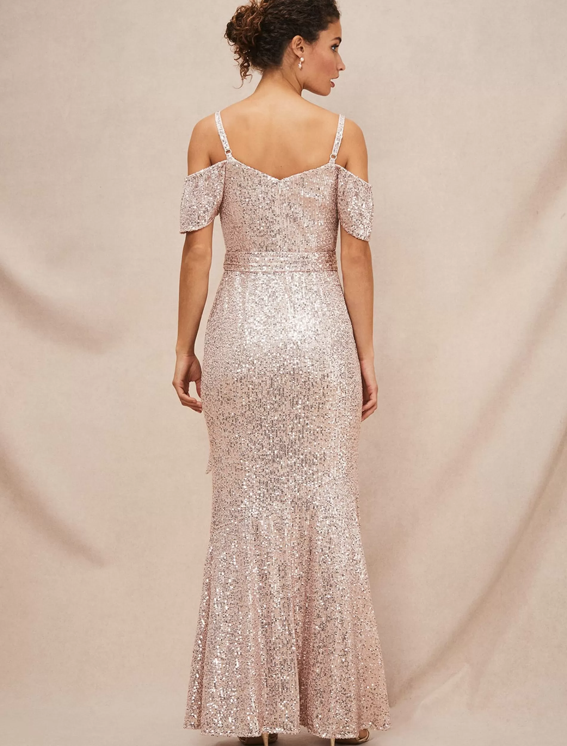 Phase Eight Poppy Off The Shoulder Sequin Dress Rose Gold Discount