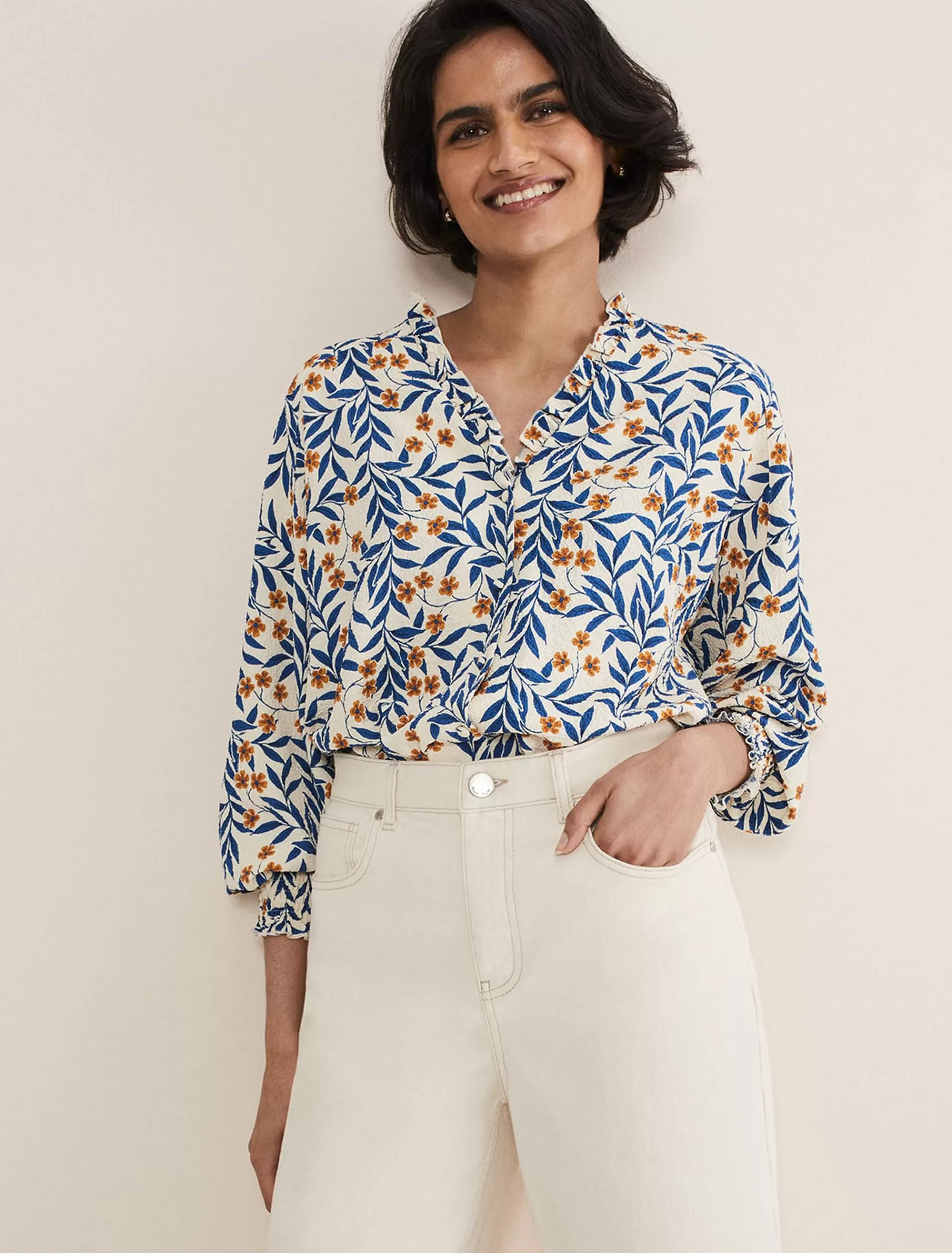 Phase Eight Poppy Textured Blouse Cream/Multi Best Sale