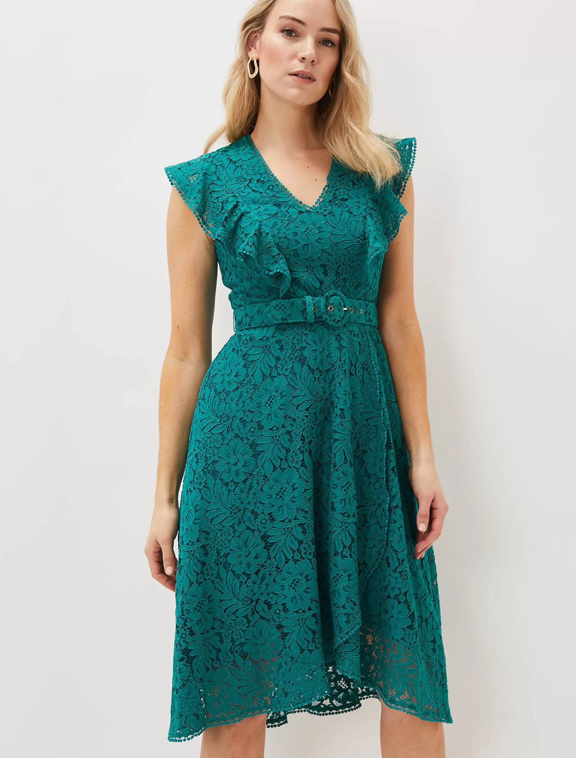 Phase Eight Priya Lace Frill Dress Jade Store