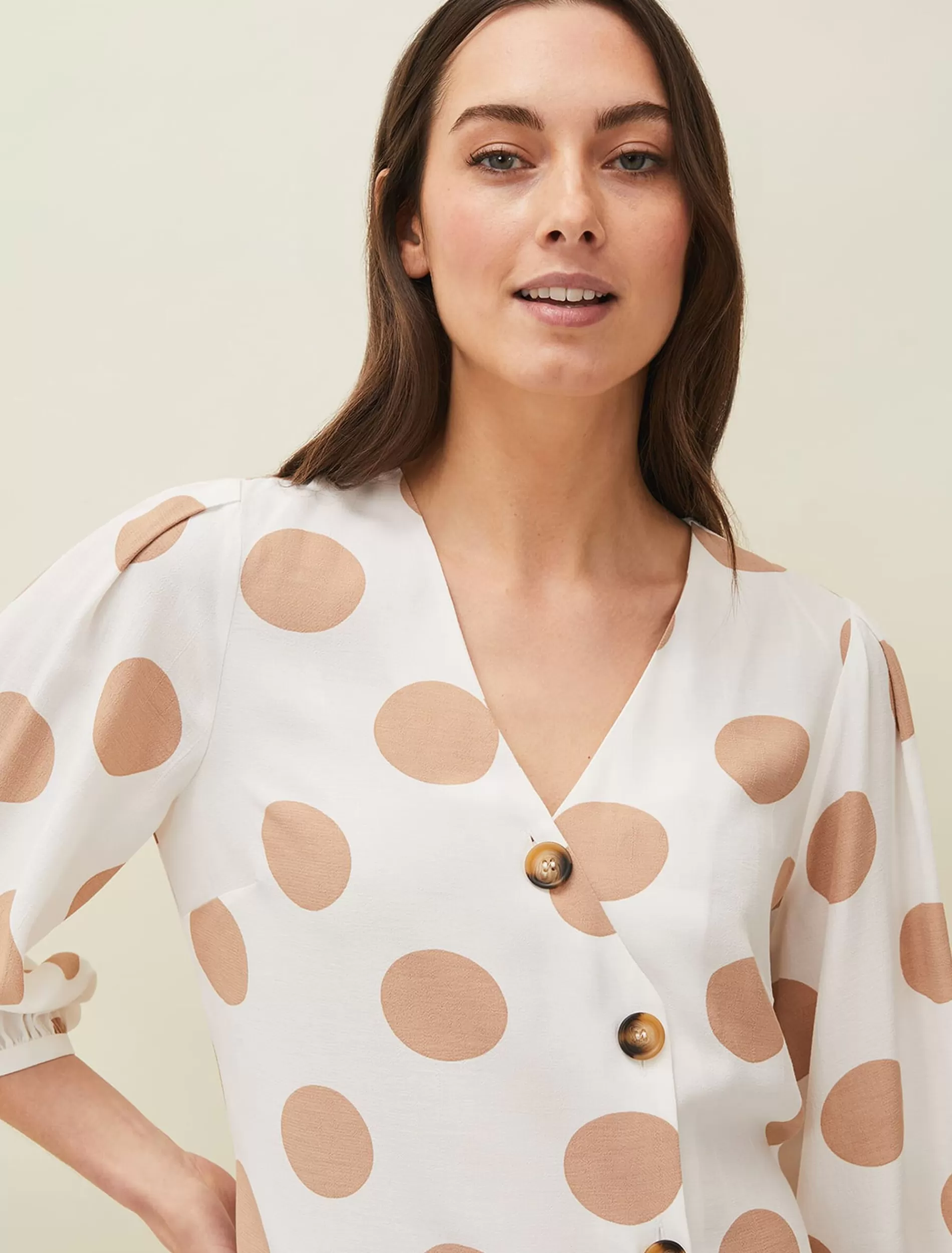 Phase Eight Priyanka Spot Blouse Ivory/Camel Cheap
