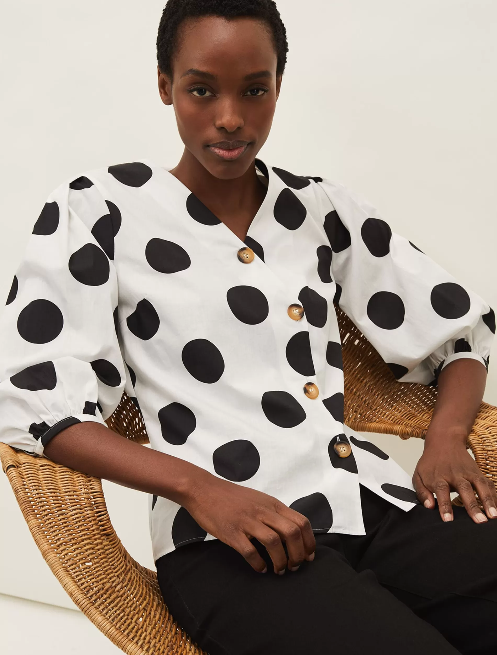 Phase Eight Priyanka Spot Blouse White/Black Best