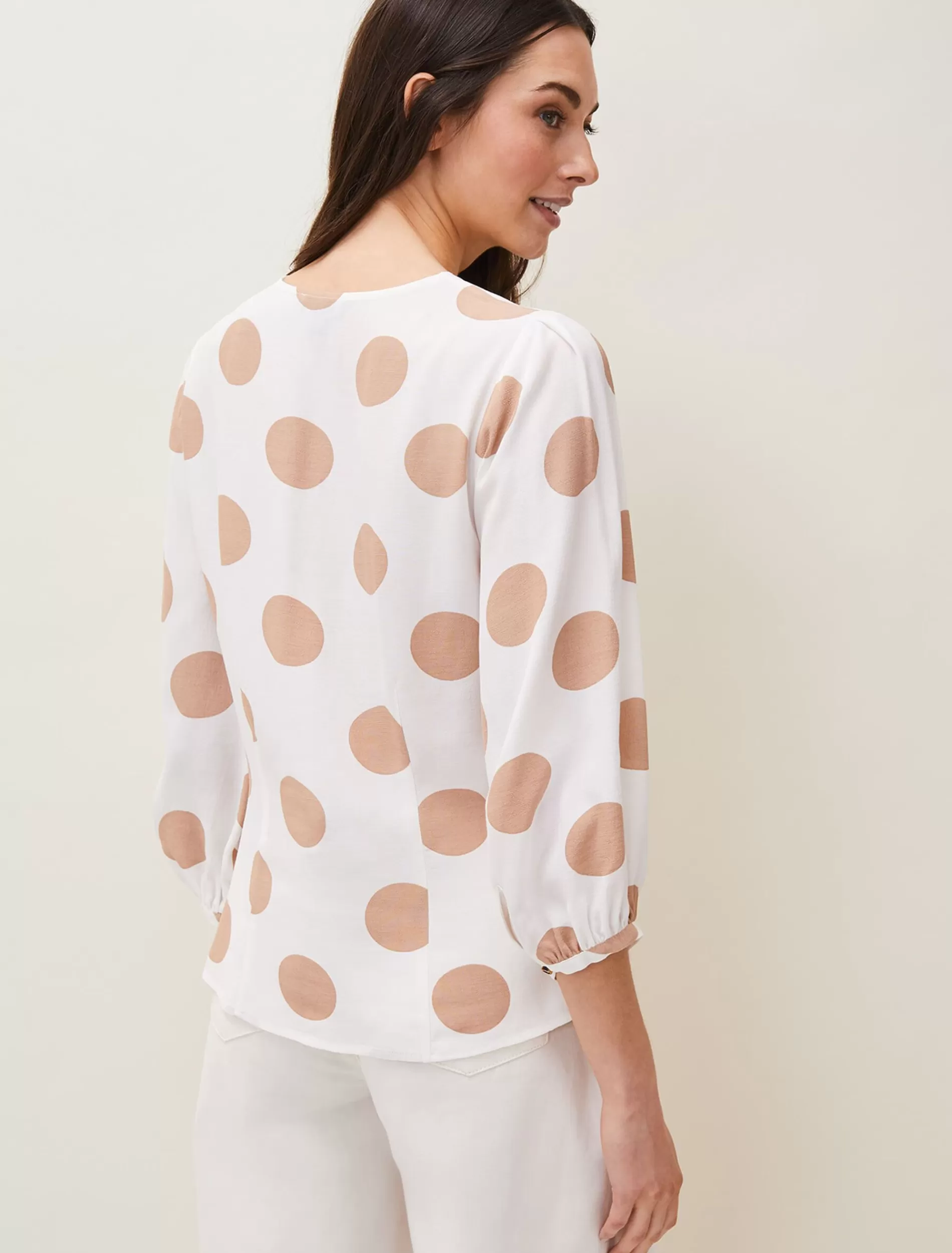 Phase Eight Priyanka Spot Blouse Ivory/Camel Cheap