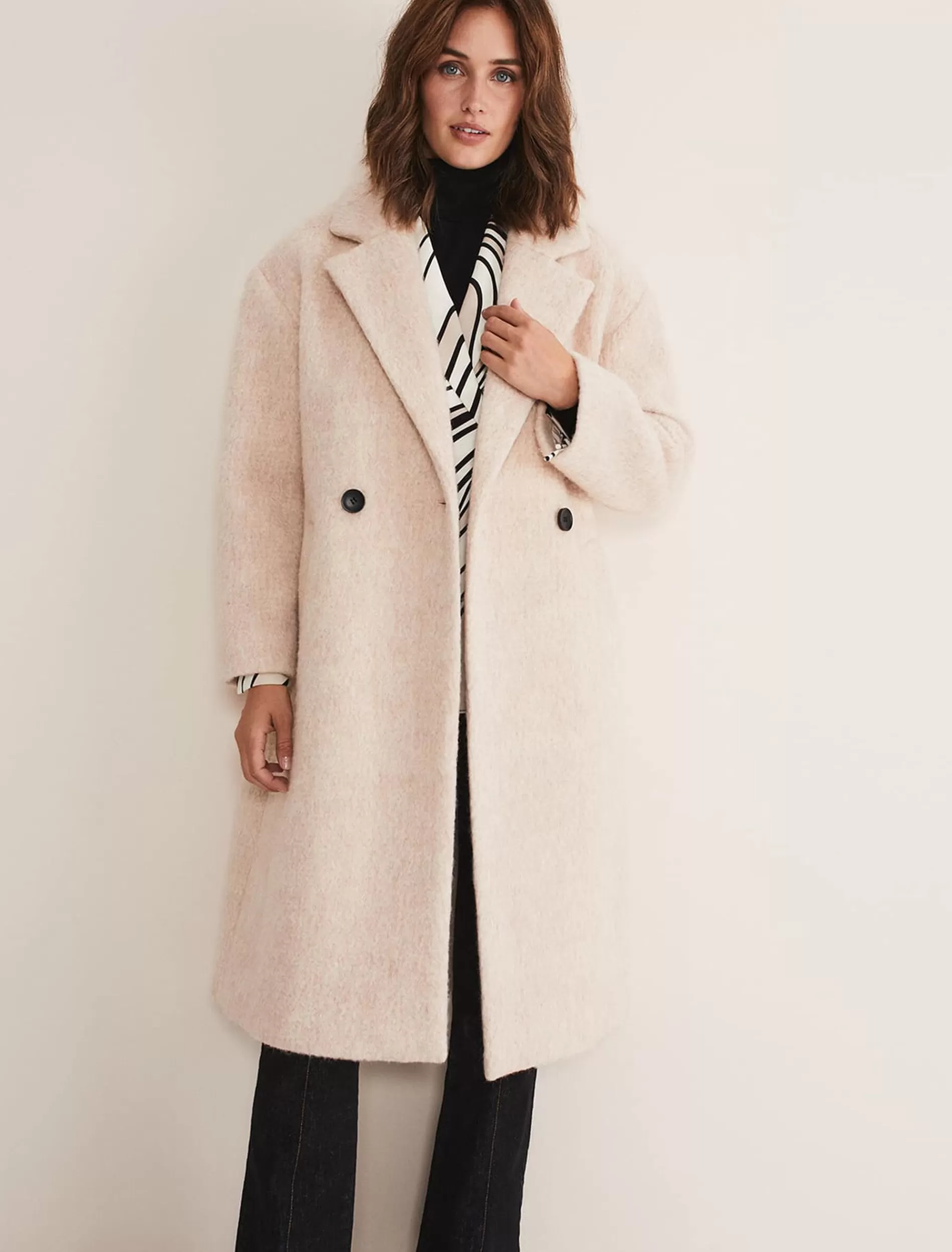 Phase Eight Quinn Textured Cocoon Coat Warm White Outlet