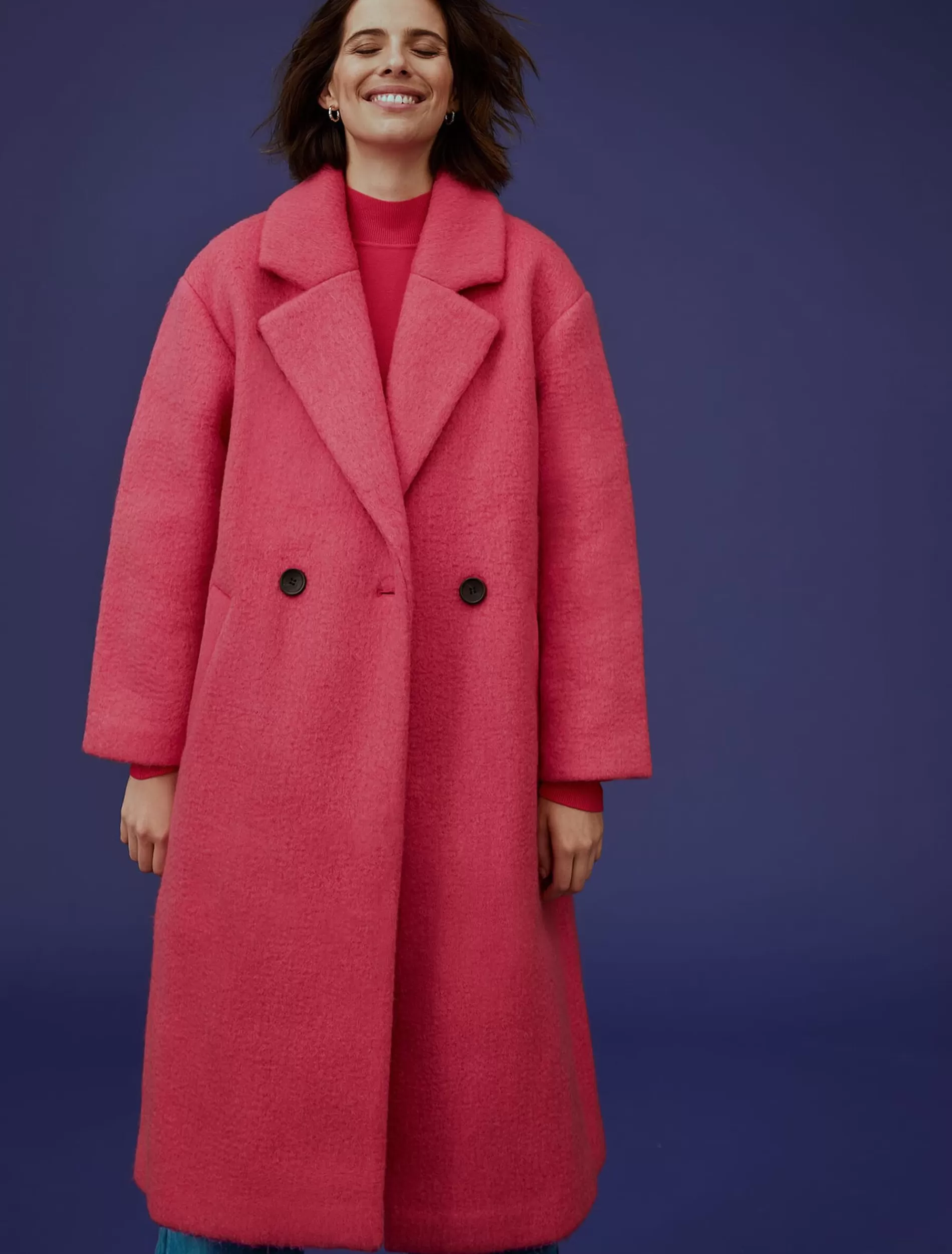Phase Eight Quinn Textured Cocoon Coat Fluro Pink Outlet