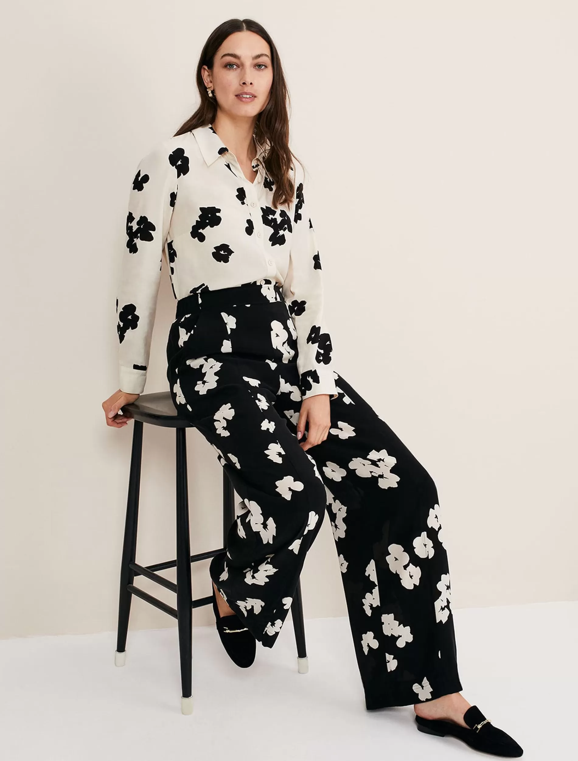 Phase Eight Rae Floral Wide Leg Trouser Black Sale