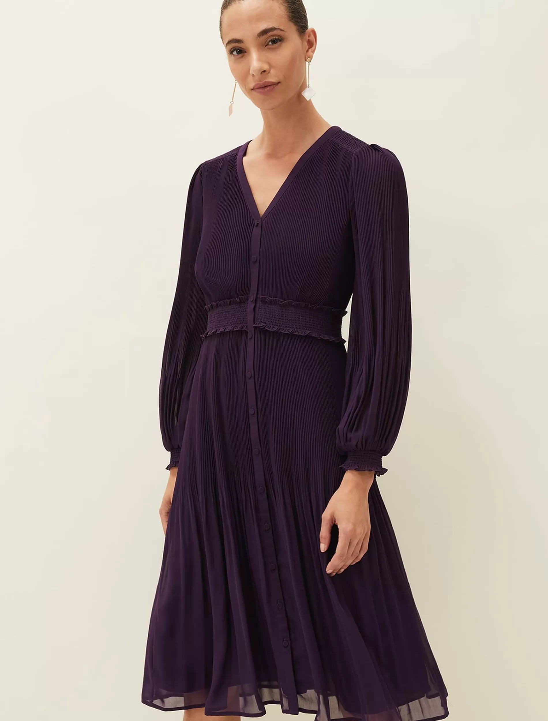 Phase Eight Raelyn Pleated Dress Aubergine Sale