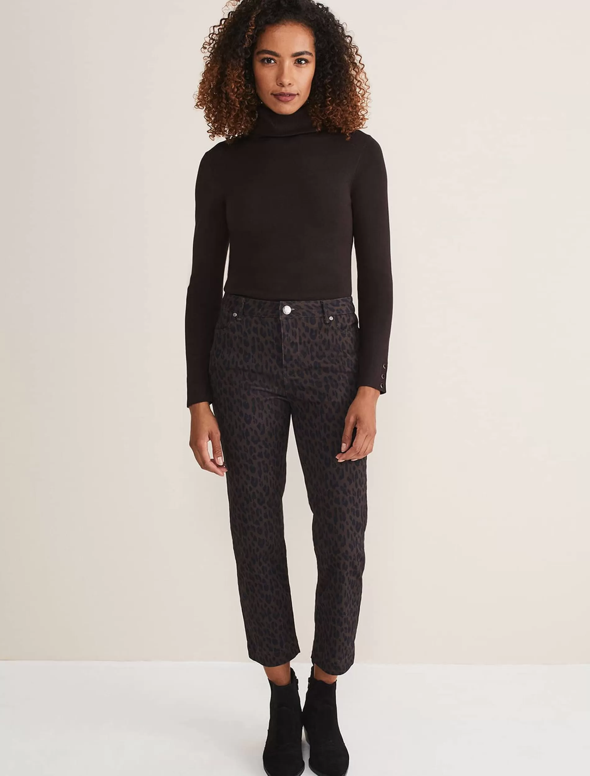 Phase Eight Ramona Leopard Print Straight Leg Jean Brown Hot