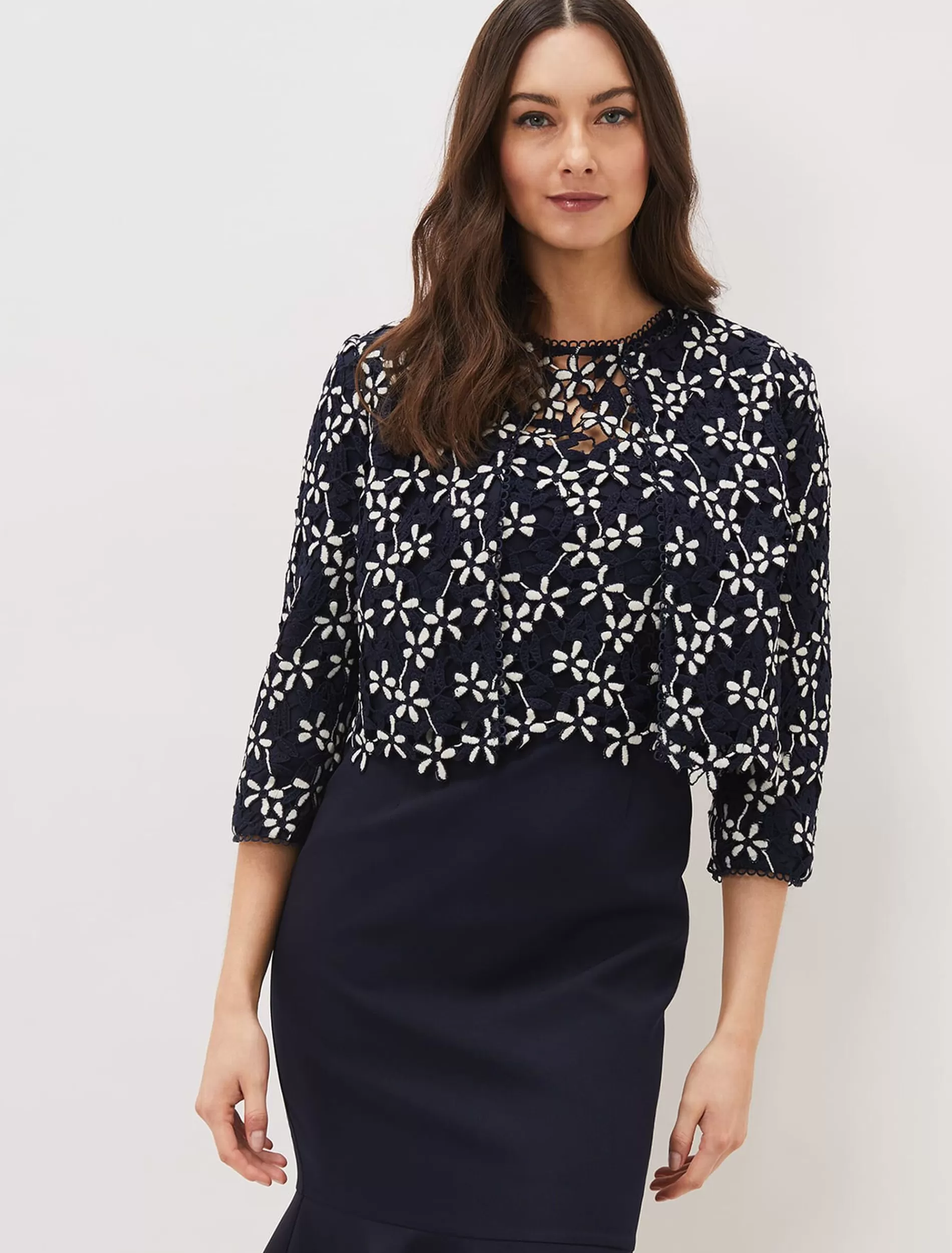 Phase Eight Ranie Lace Jacket Navy/Ivory Fashion