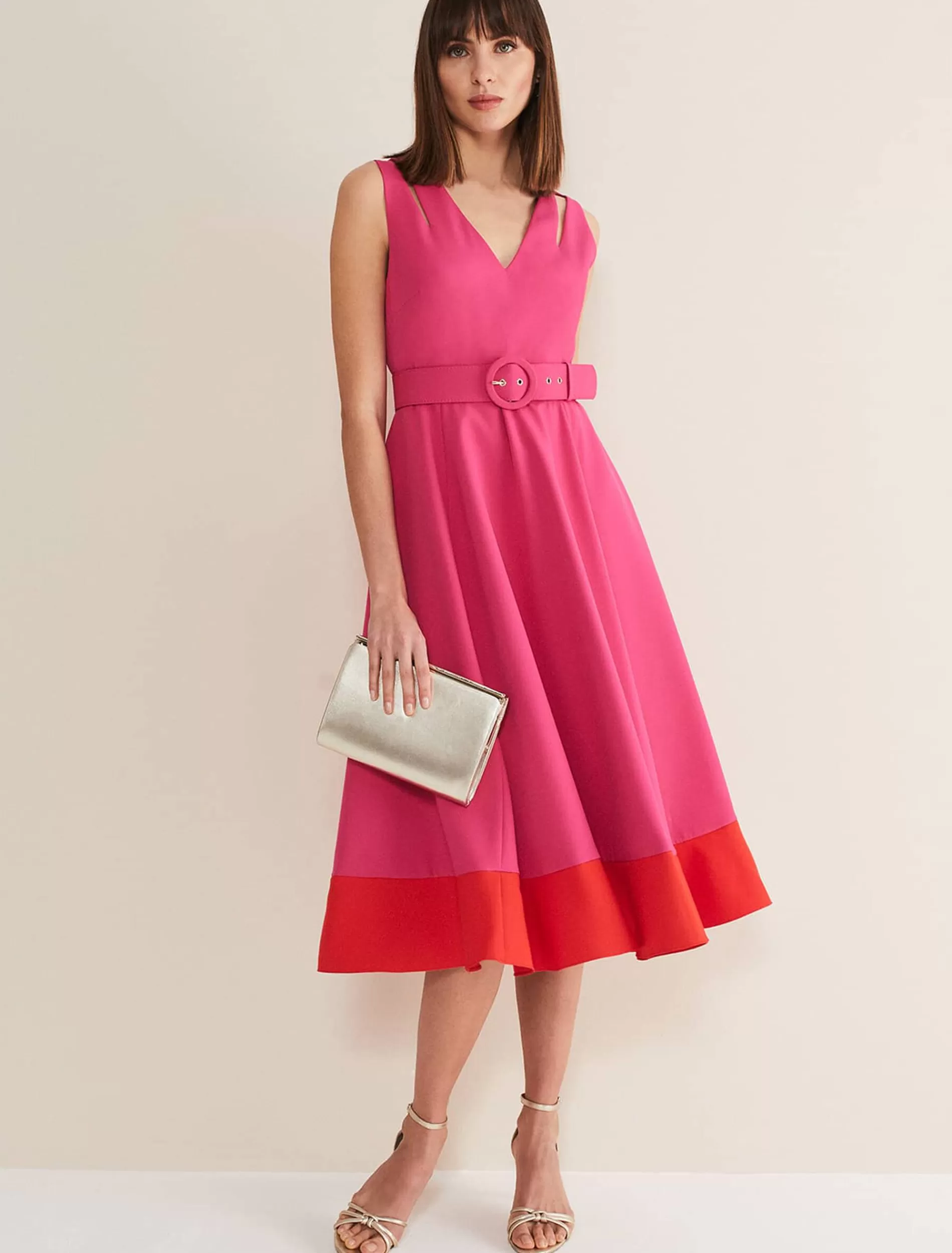 Phase Eight Raquel Belted Fit And Flare Dress Fuchsia/Red Sale