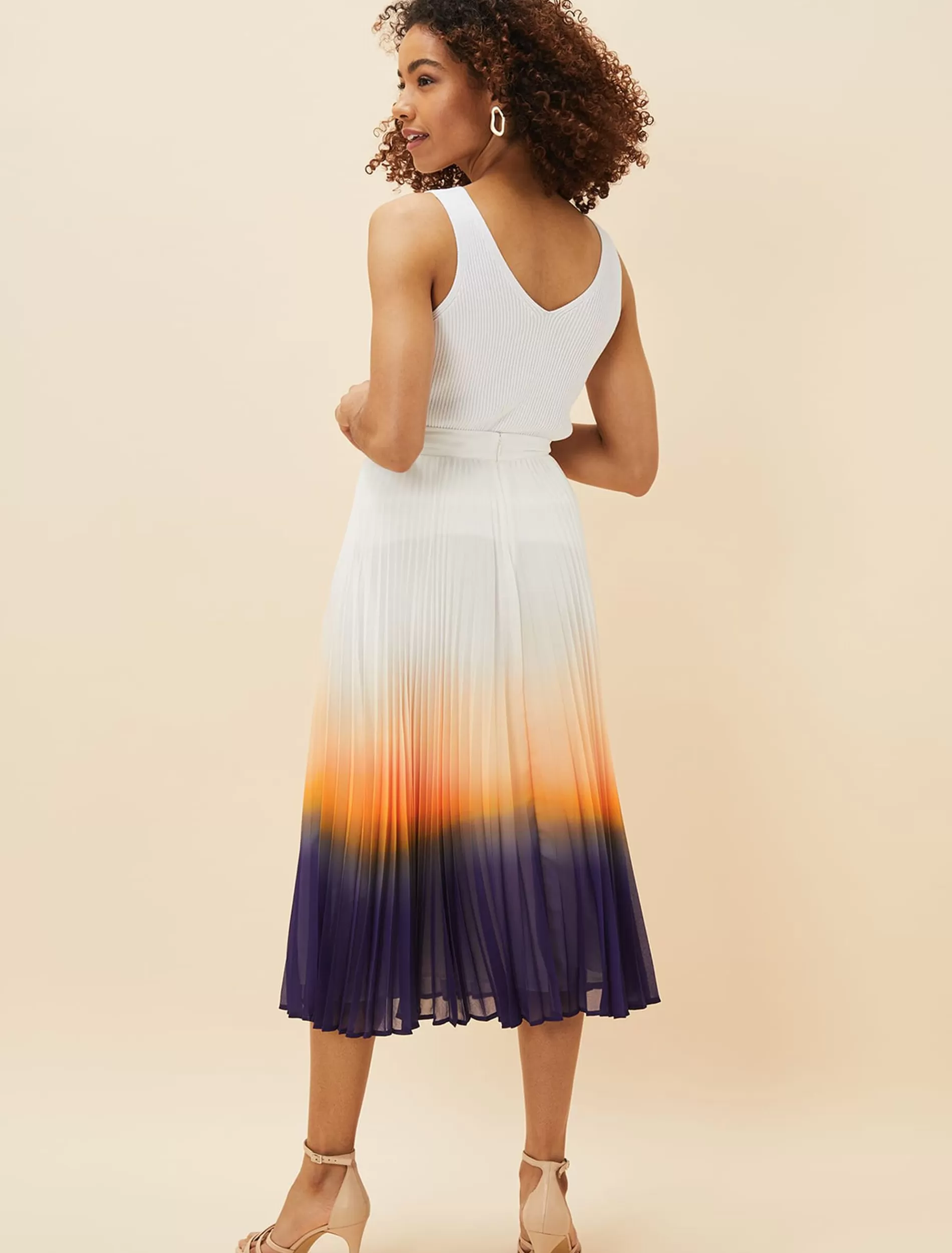 Phase Eight Raya Pleated Dip Dye Skirt Violet/Cream New
