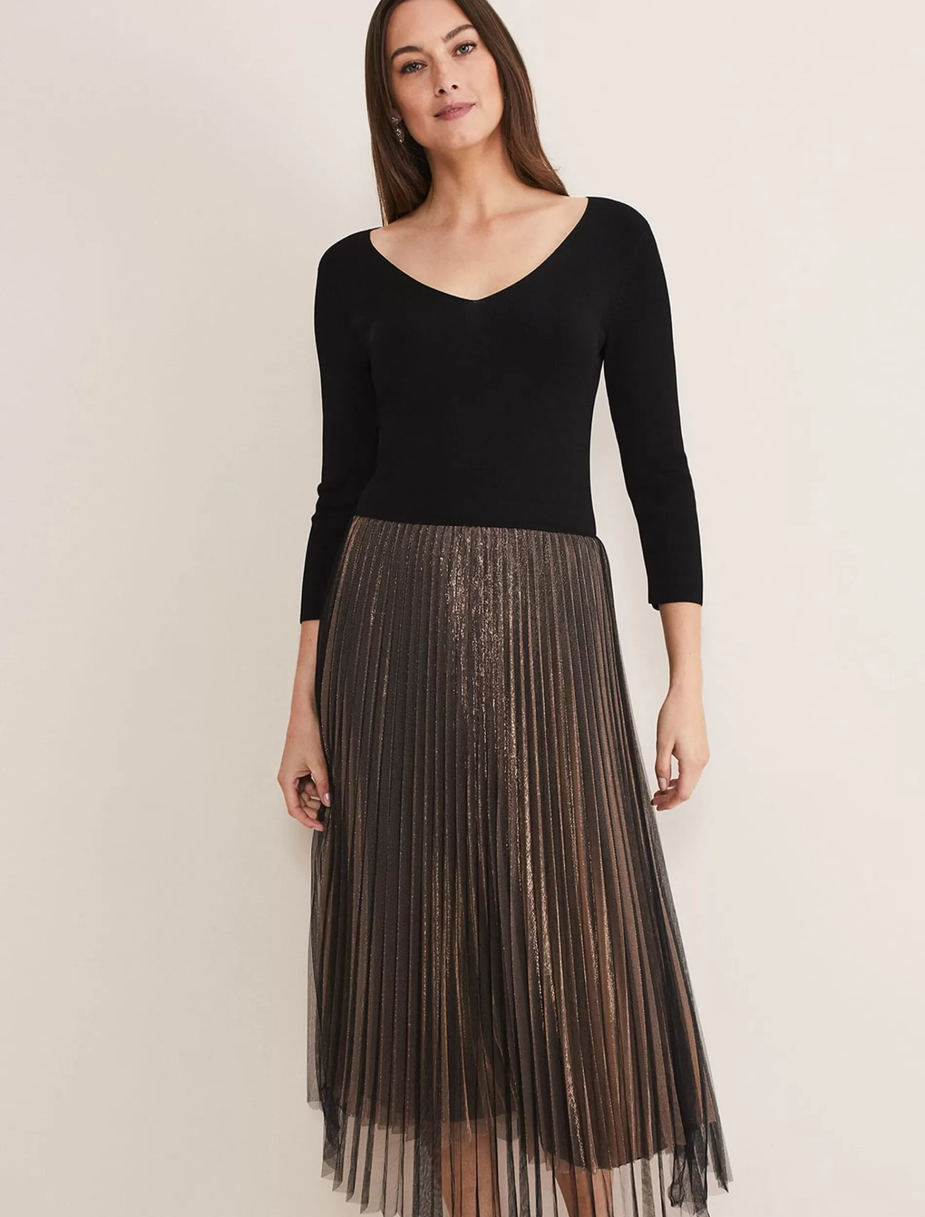 Phase Eight Rayen Pleated Mesh Skirt Dress Rose Gold Best