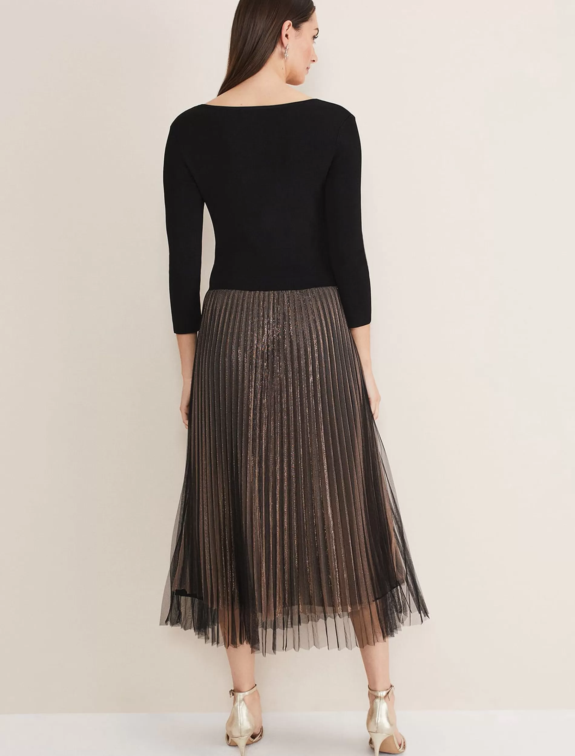 Phase Eight Rayen Pleated Mesh Skirt Dress Rose Gold Best