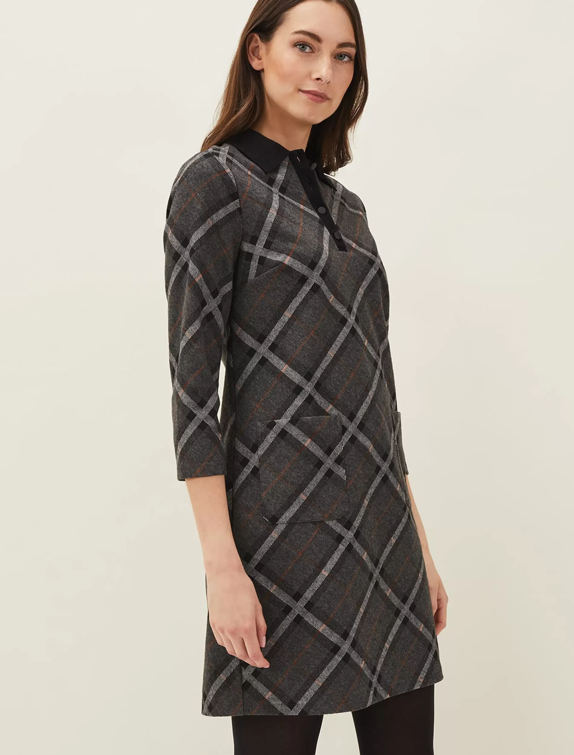 Phase Eight Rayia Check Tunic Dress Black/Grey Store