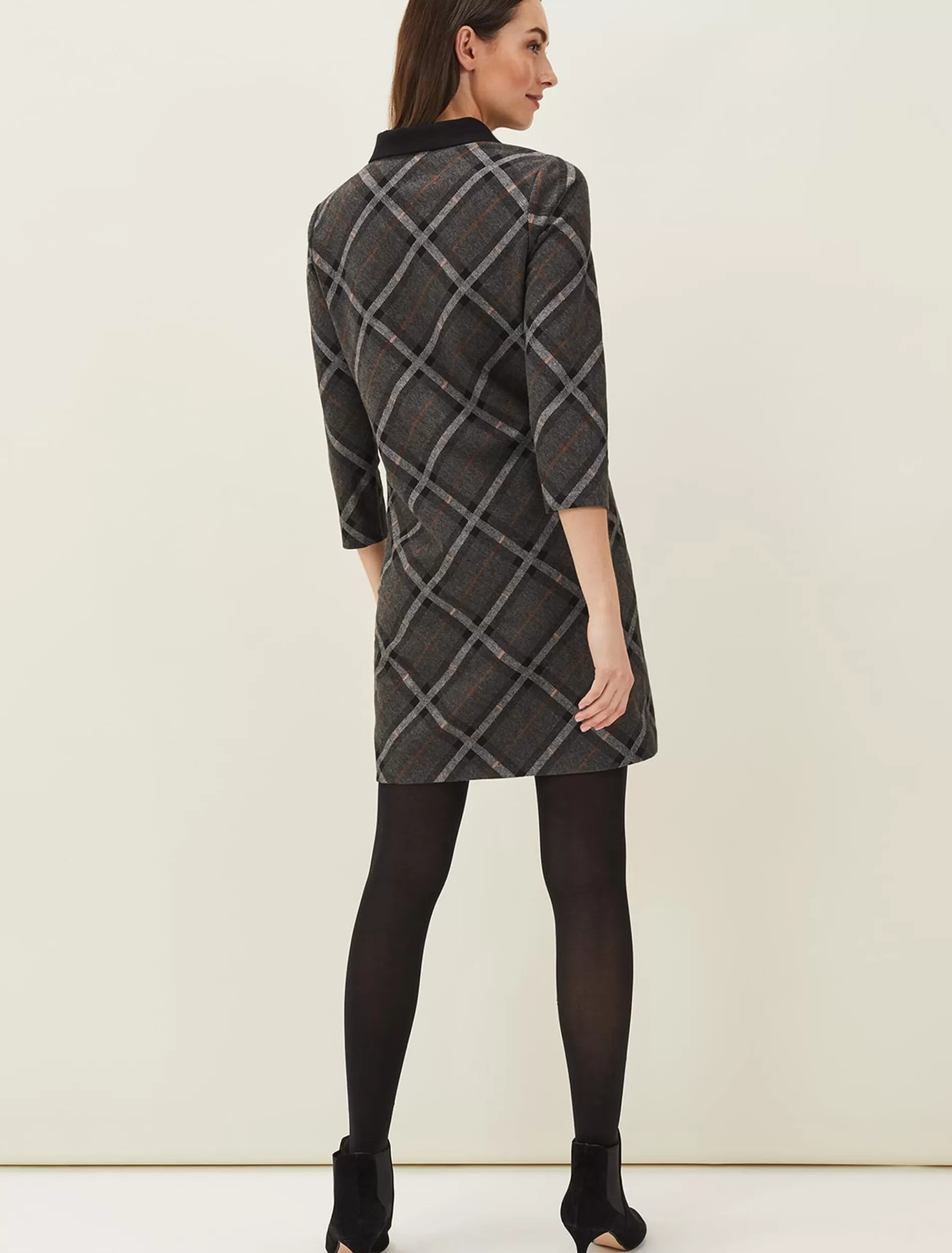 Phase Eight Rayia Check Tunic Dress Black/Grey Store