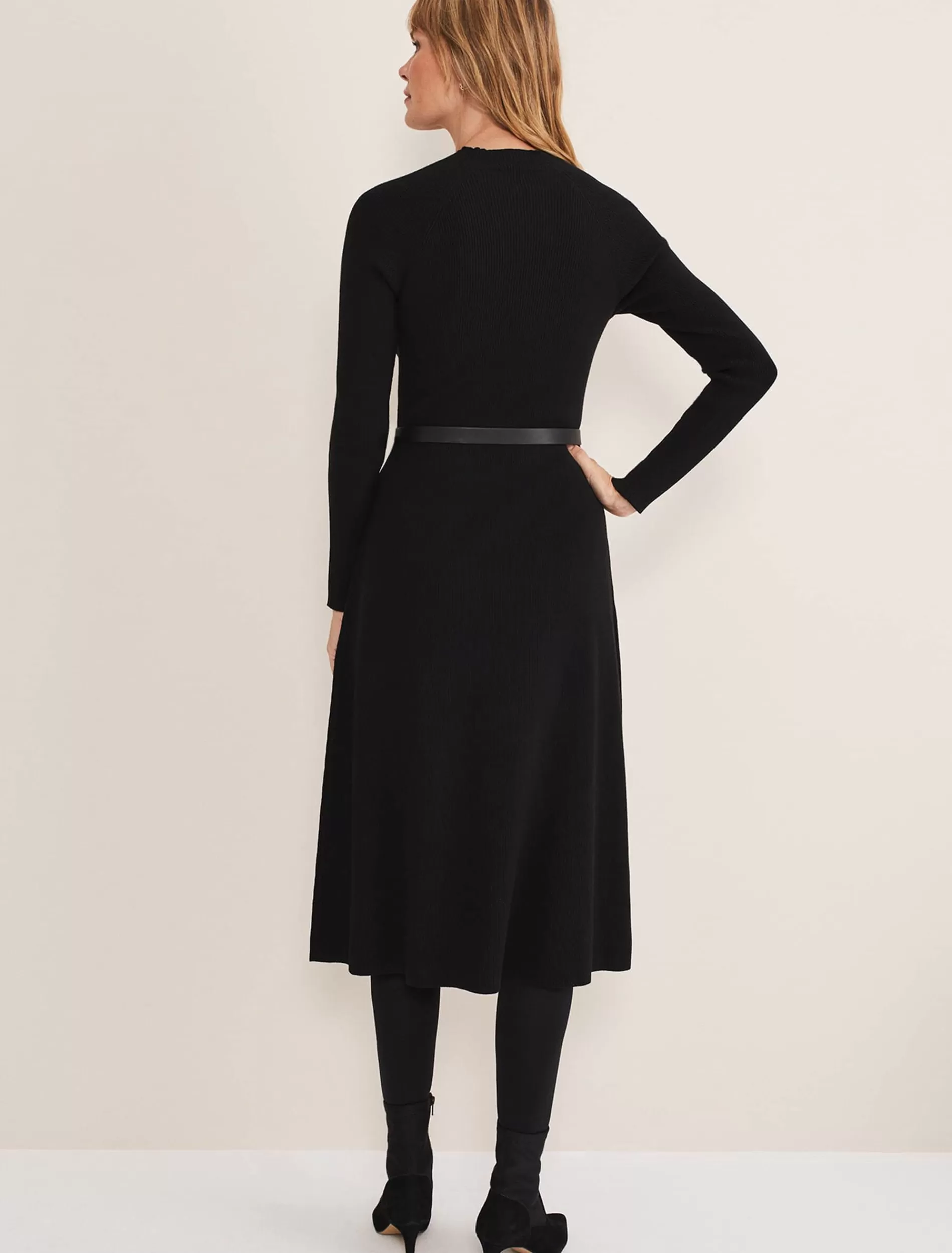 Phase Eight Reese Ribbed Maxi Belted Knit Dress Black Flash Sale