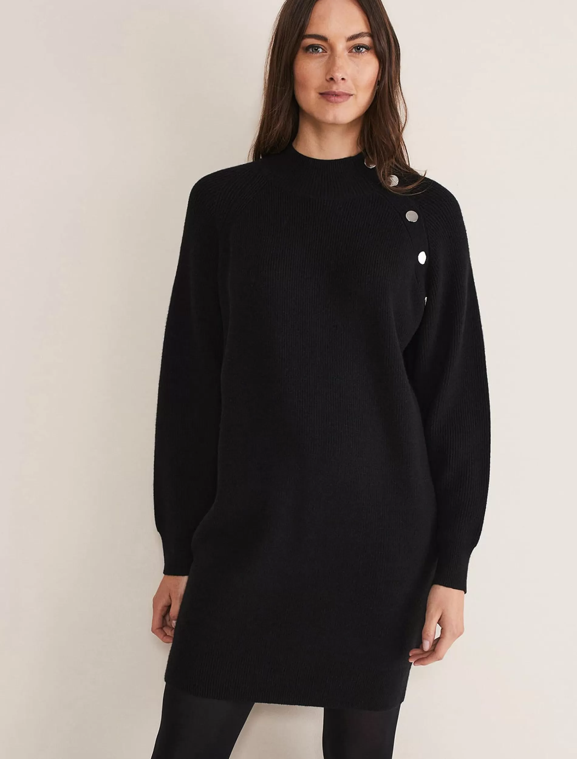 Phase Eight Reeva Cosy Button Detail Dress Black Clearance