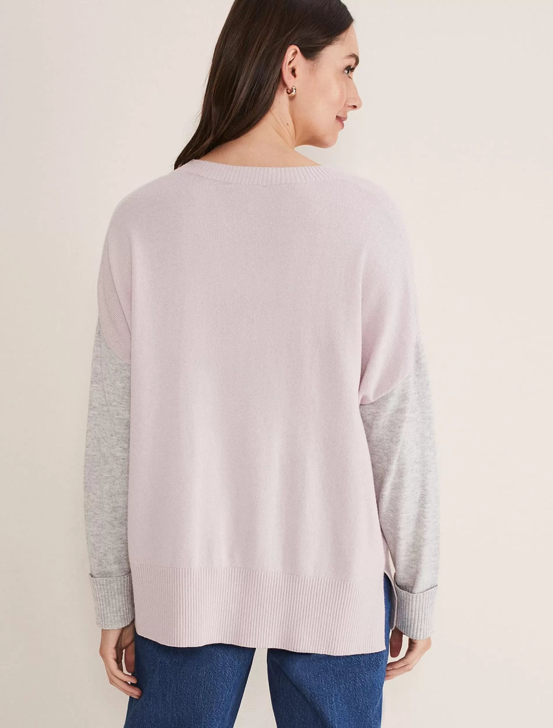 Phase Eight Rema Wool Cashmere Colourblock Jumper Grey/Pink Store