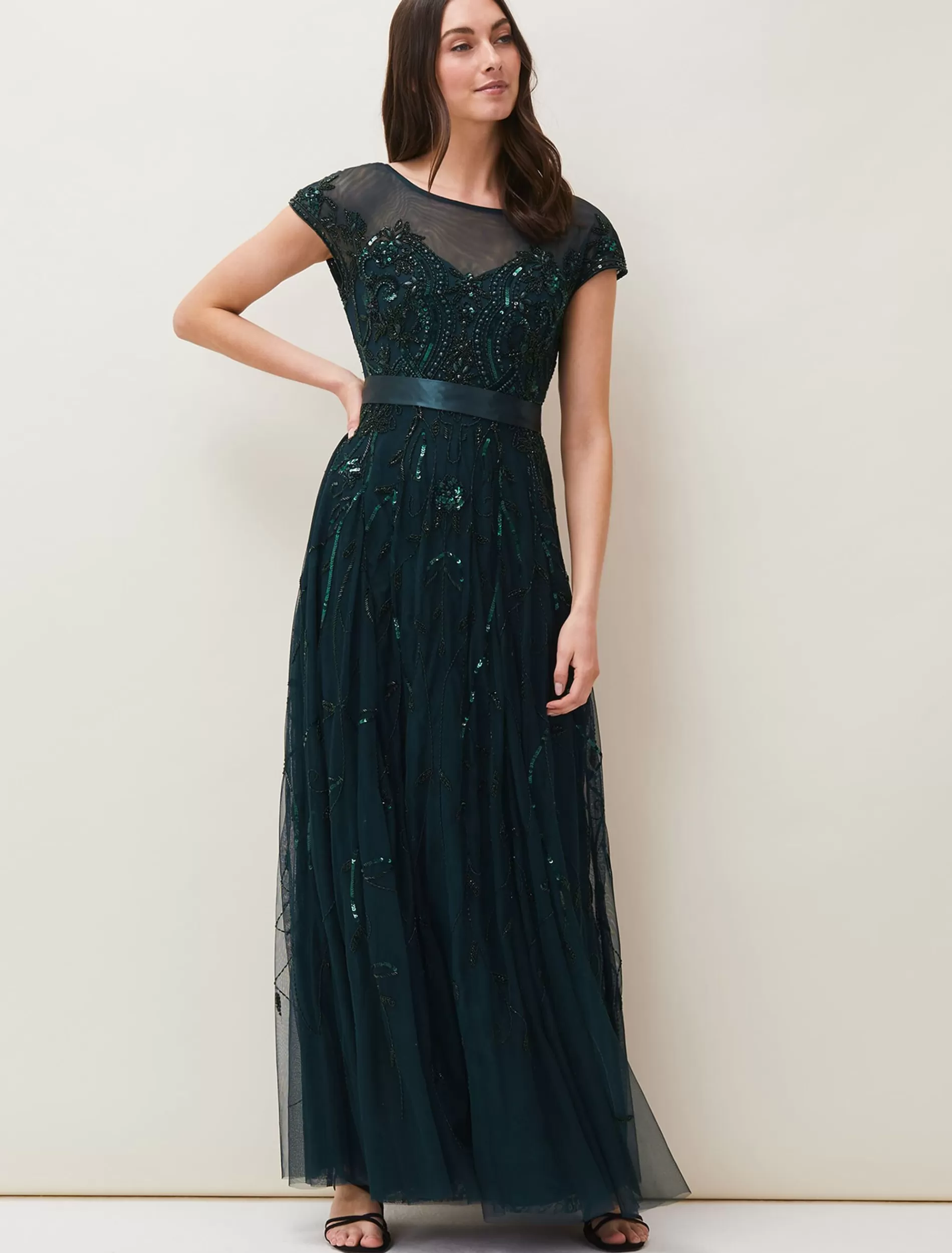 Phase Eight Renee Beaded Tulle Dress Emerald Cheap
