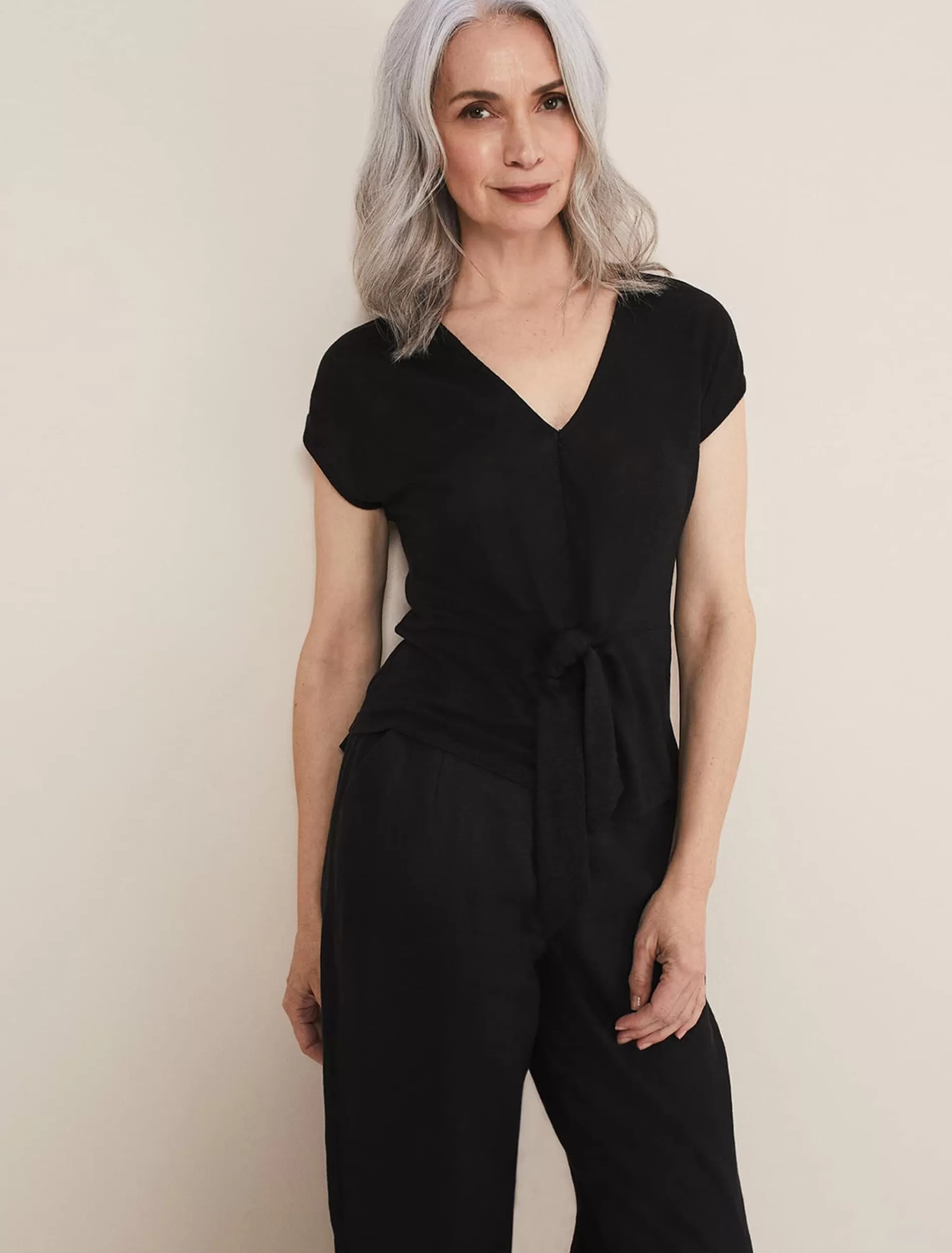 Phase Eight Reyna Linen Tie Front Top Black Outlet