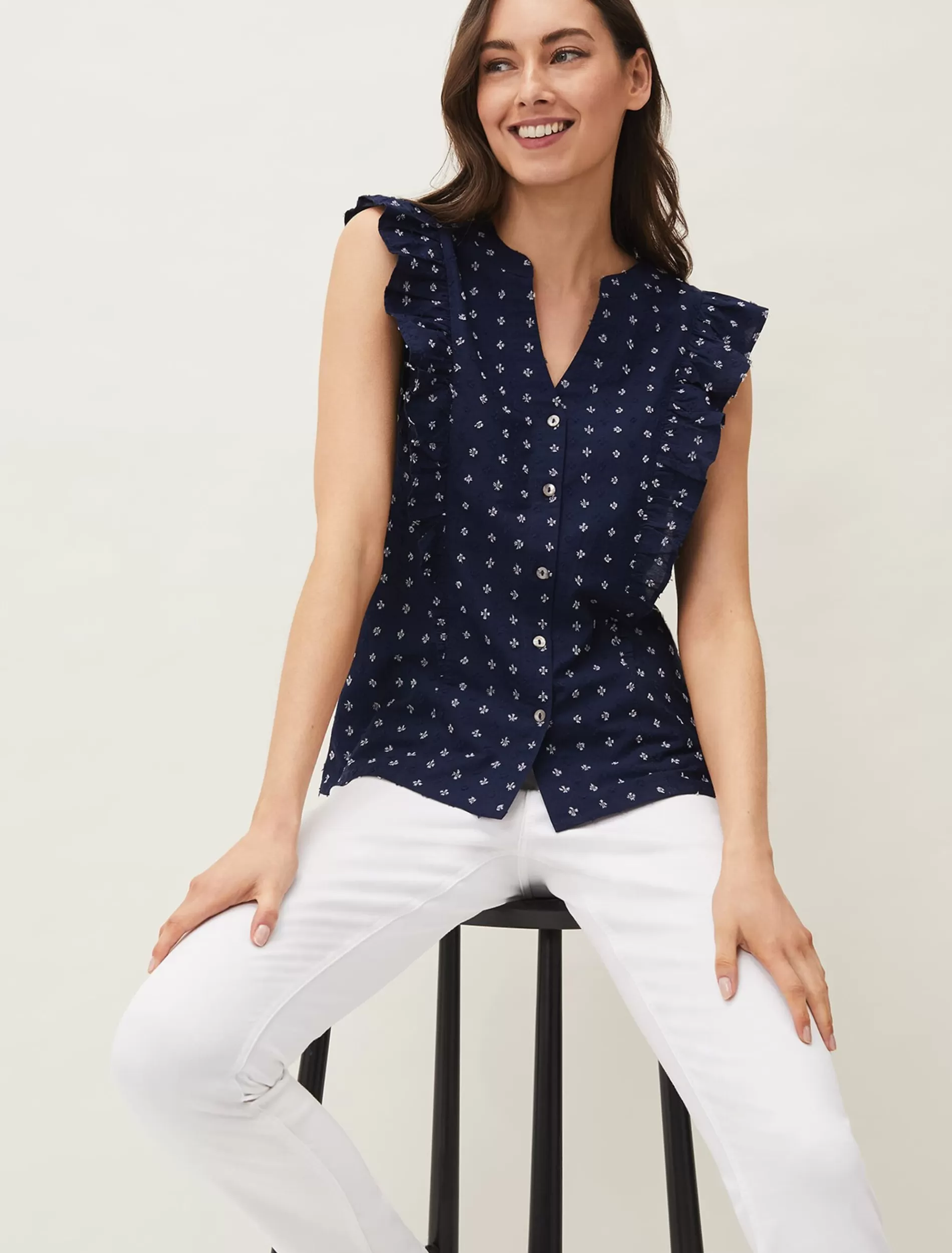 Phase Eight Rhea Ditsy Print Blouse Navy/Ivory Best Sale
