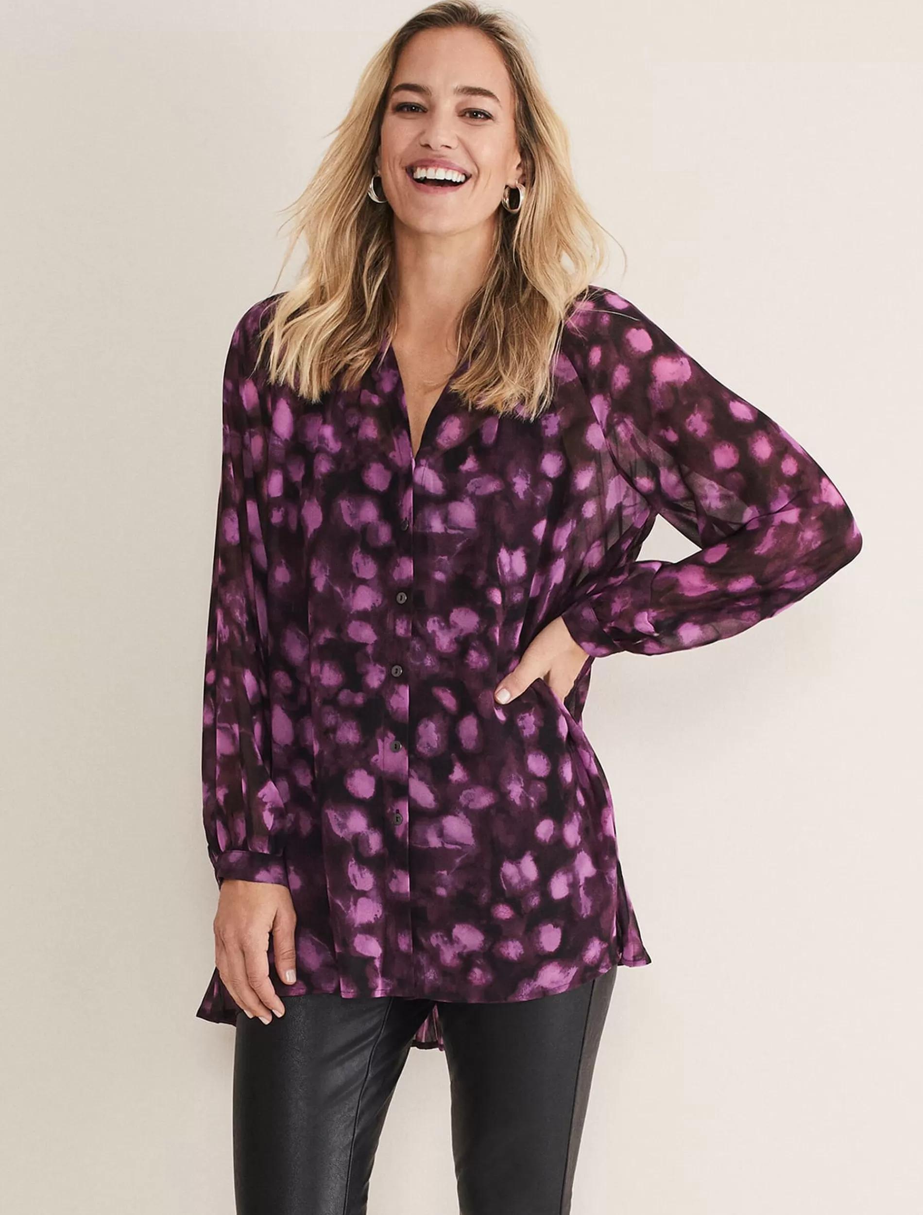 Phase Eight Rhian Chiffon Tunic Blouse Purple Shop