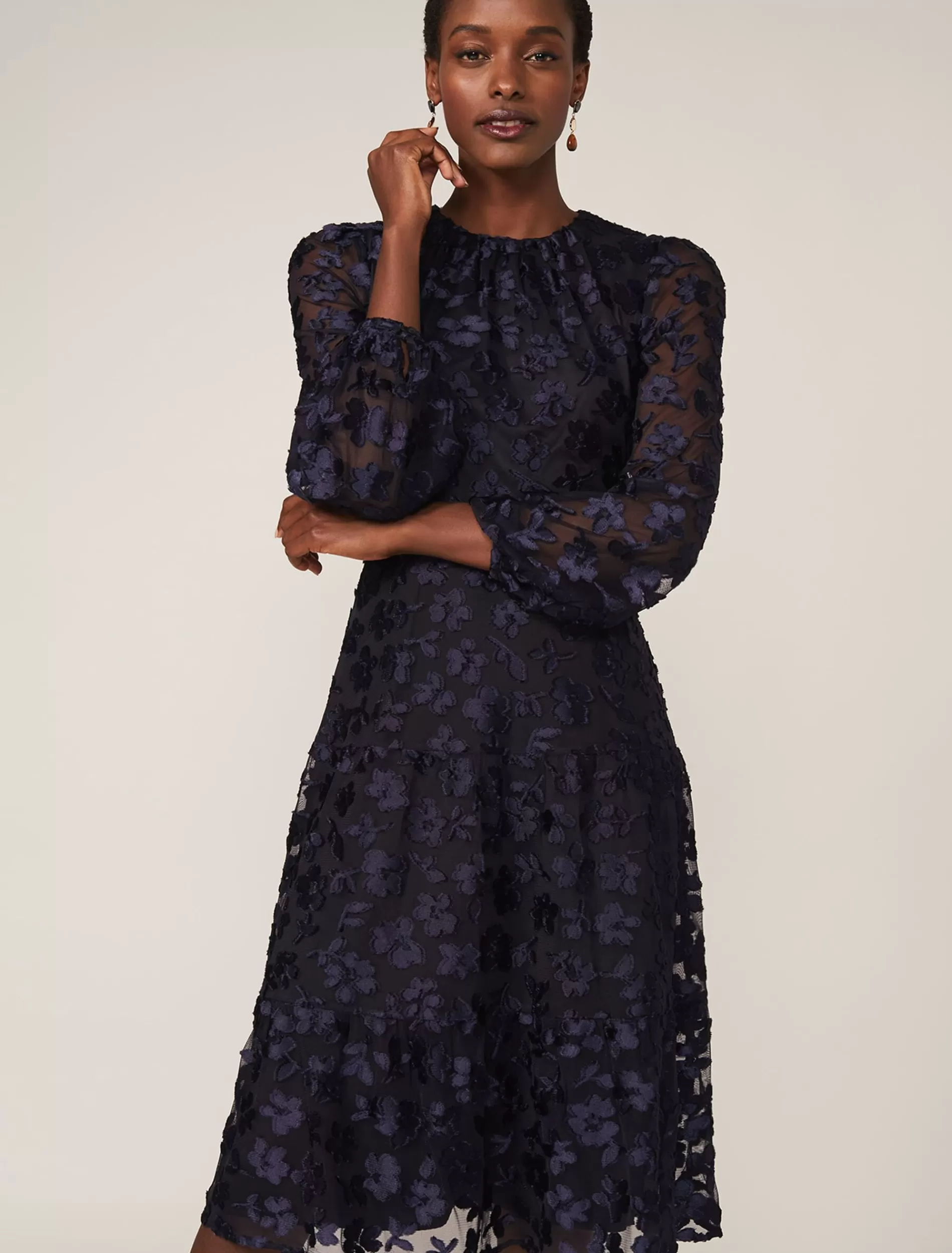 Phase Eight Rhona Floral Flocked Dress Black/Sapphire Online