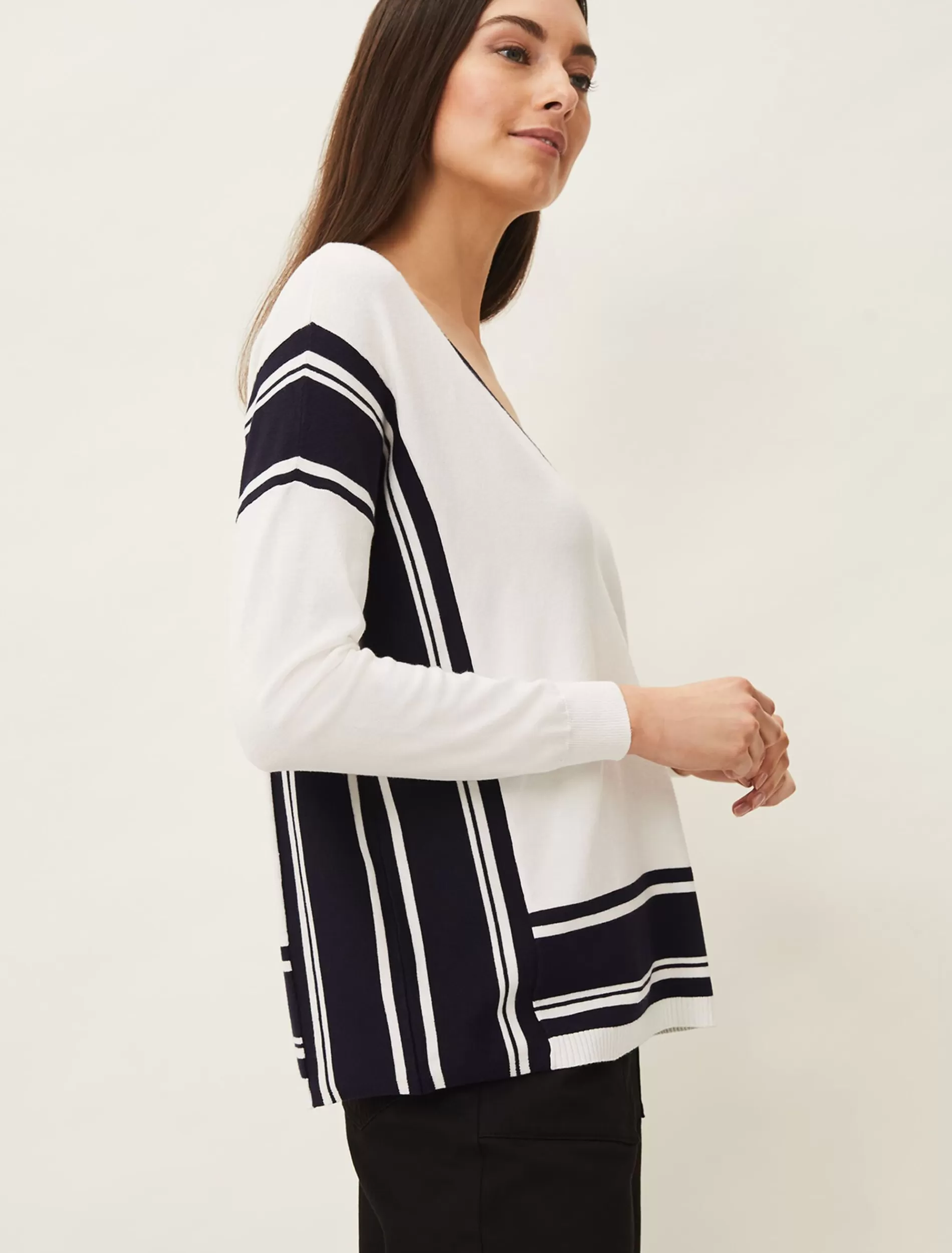 Phase Eight Richele V-Neck Jumper Ivory/Navy Clearance
