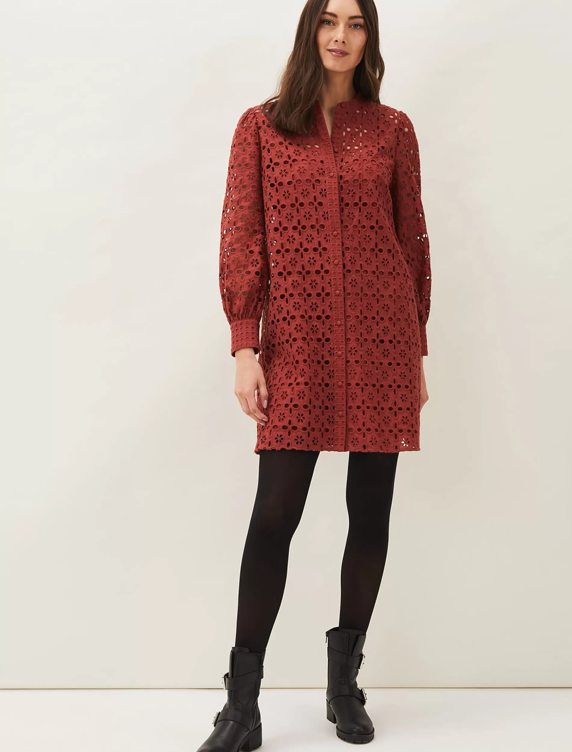 Phase Eight Rihanna Broderie Tunic Dress Spice Outlet