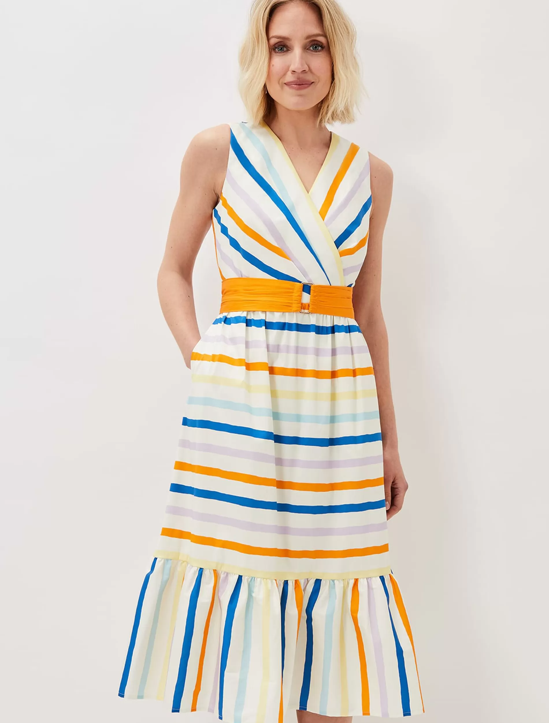Phase Eight Riley Cotton Striped Midi Dress Multi-Coloured Discount
