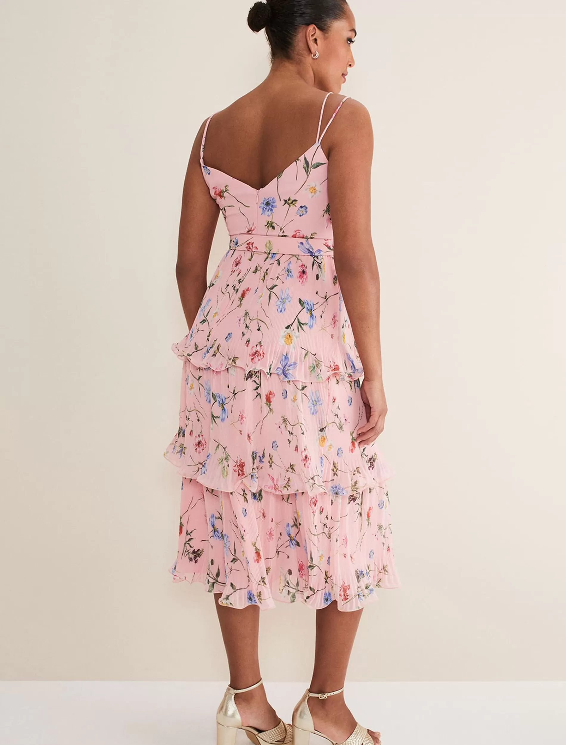 Phase Eight River Floral Tiered Midi Dress Pink/Multi Store