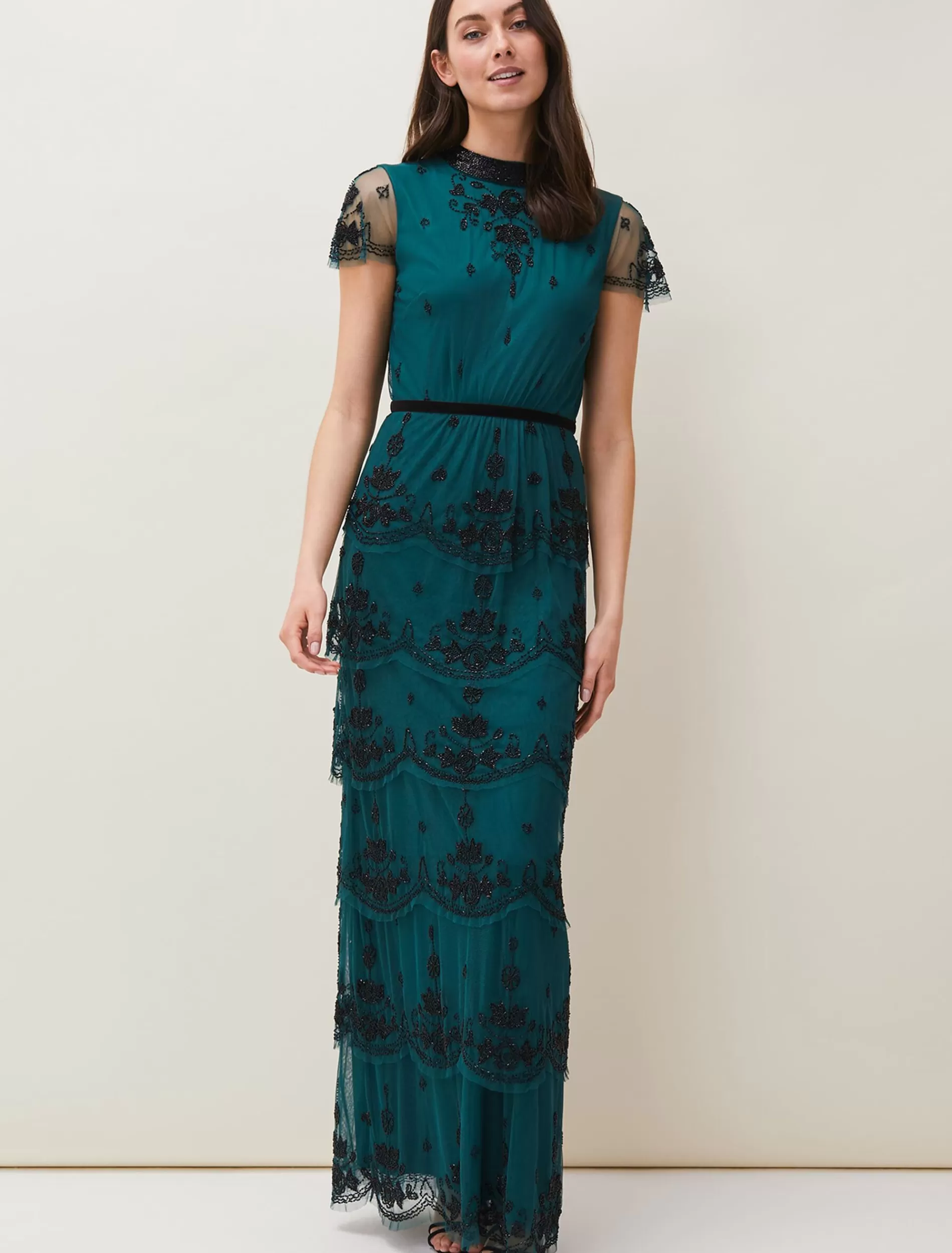 Phase Eight Roberta Layered Maxi Dress Black/Forest Outlet