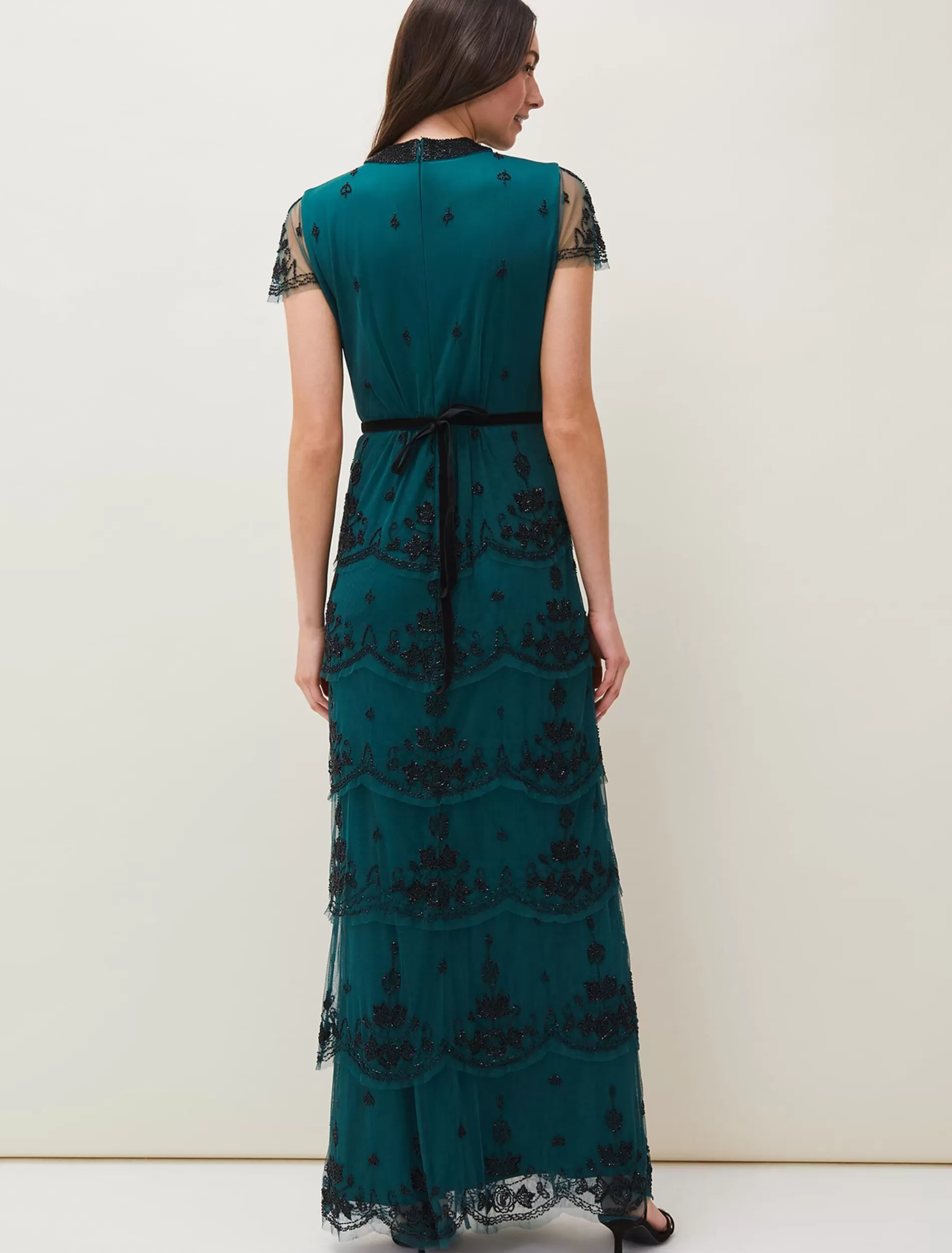 Phase Eight Roberta Layered Maxi Dress Black/Forest Outlet