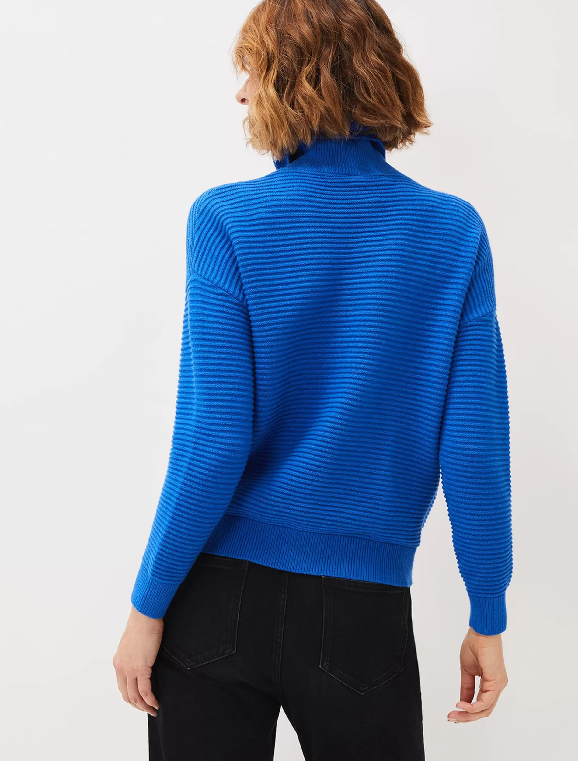 Phase Eight Rocco Ribbed Roll Neck Jumper Sky Blue Clearance