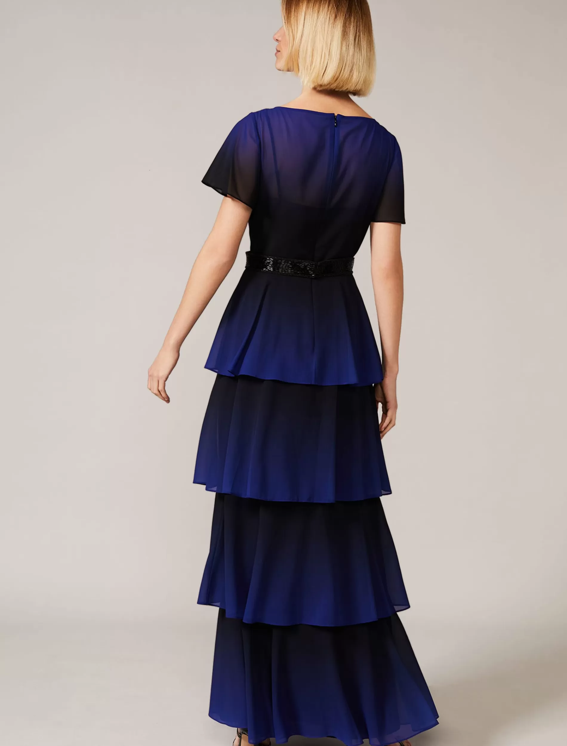 Phase Eight Rosalie Dipdye Tiered Dress Black/Cobalt Clearance