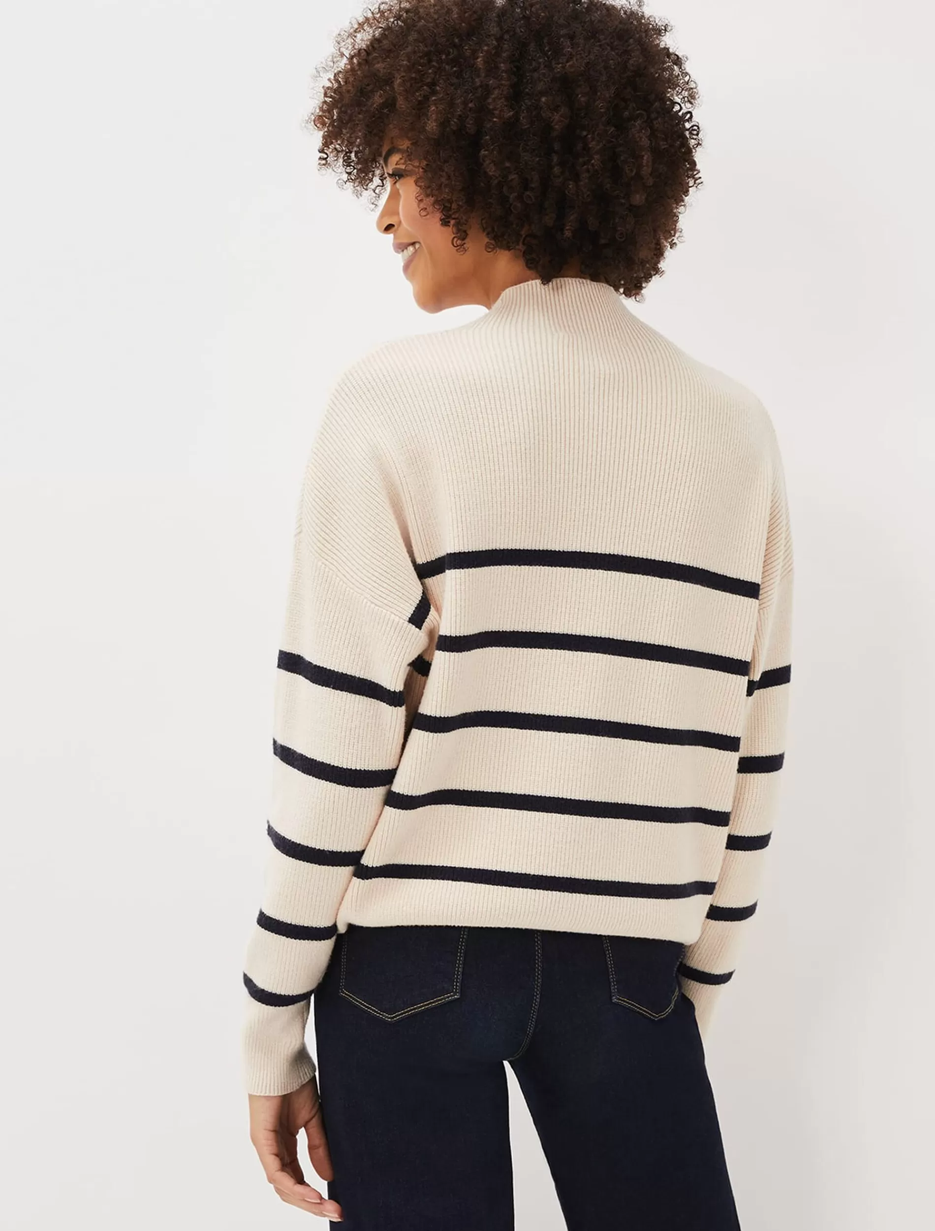 Phase Eight Rosan Zip Funnel Neck Stripe Jumper Ivory/Midnight Store