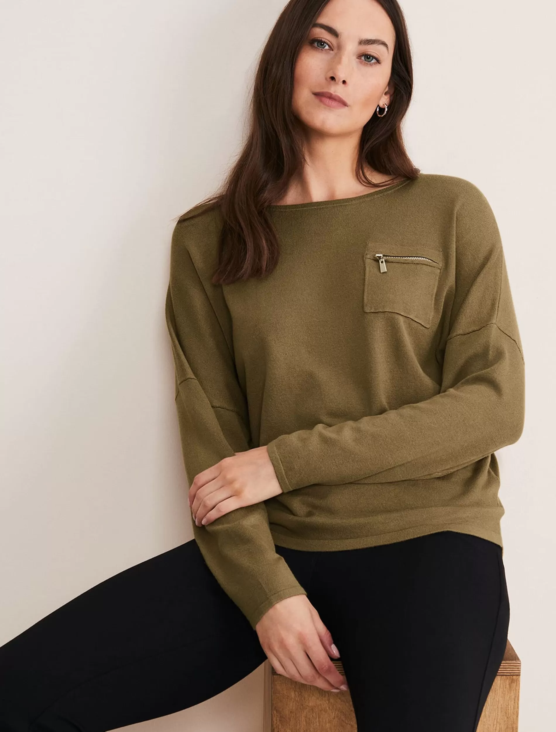 Phase Eight Rose Pocket Trim Knit Olive Flash Sale