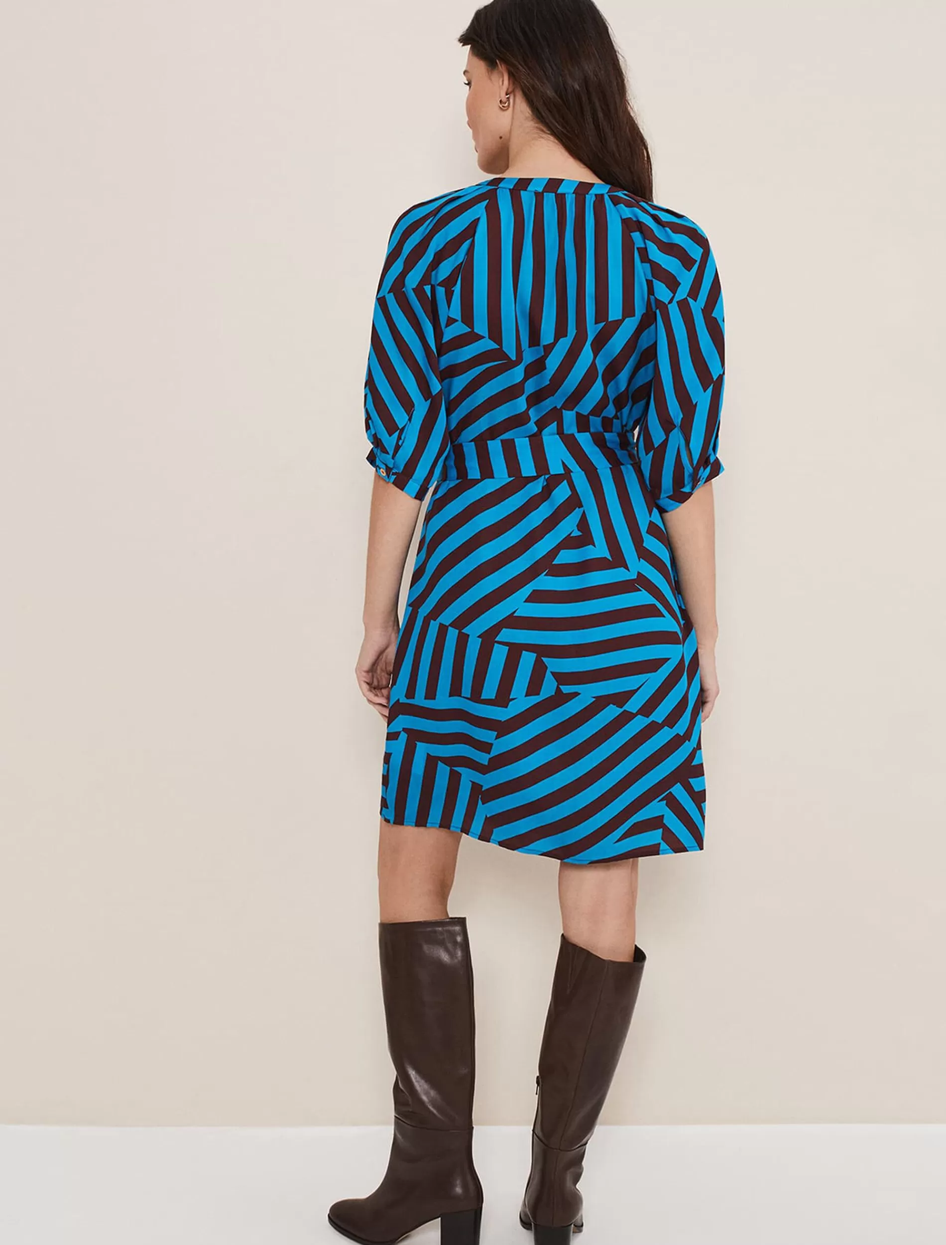 Phase Eight Rosella Striped Mini Dress Blue/Chocolate Flash Sale