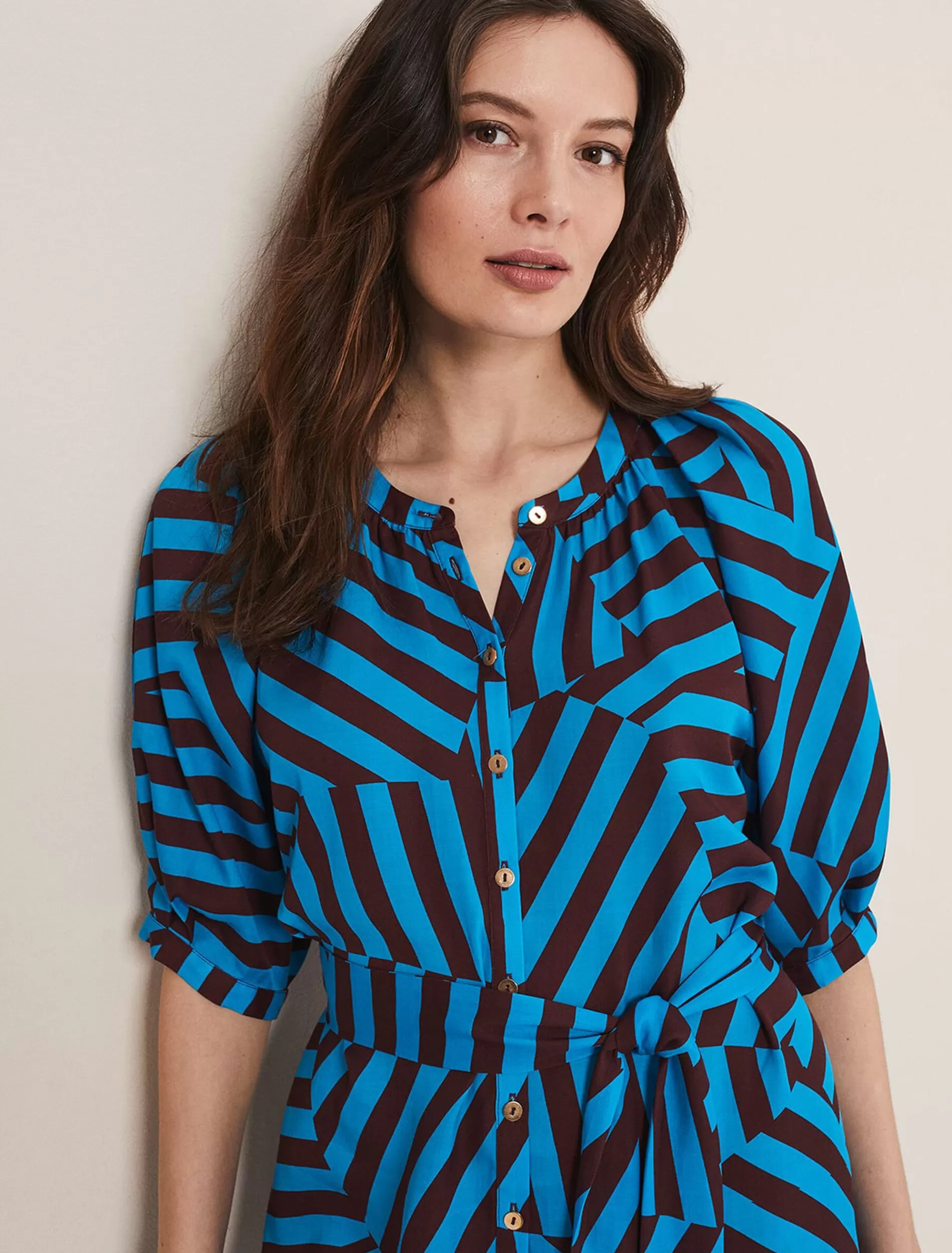 Phase Eight Rosella Striped Mini Dress Blue/Chocolate Flash Sale