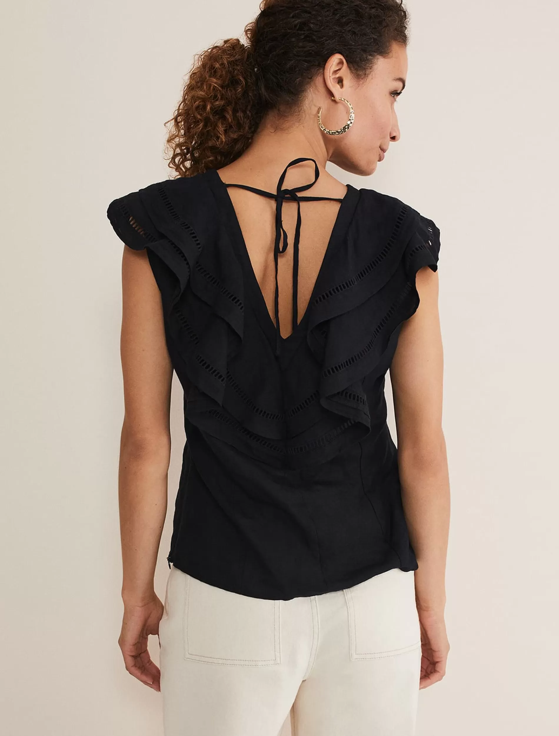 Phase Eight Rosey Linen Ruffle Blouse Black Hot
