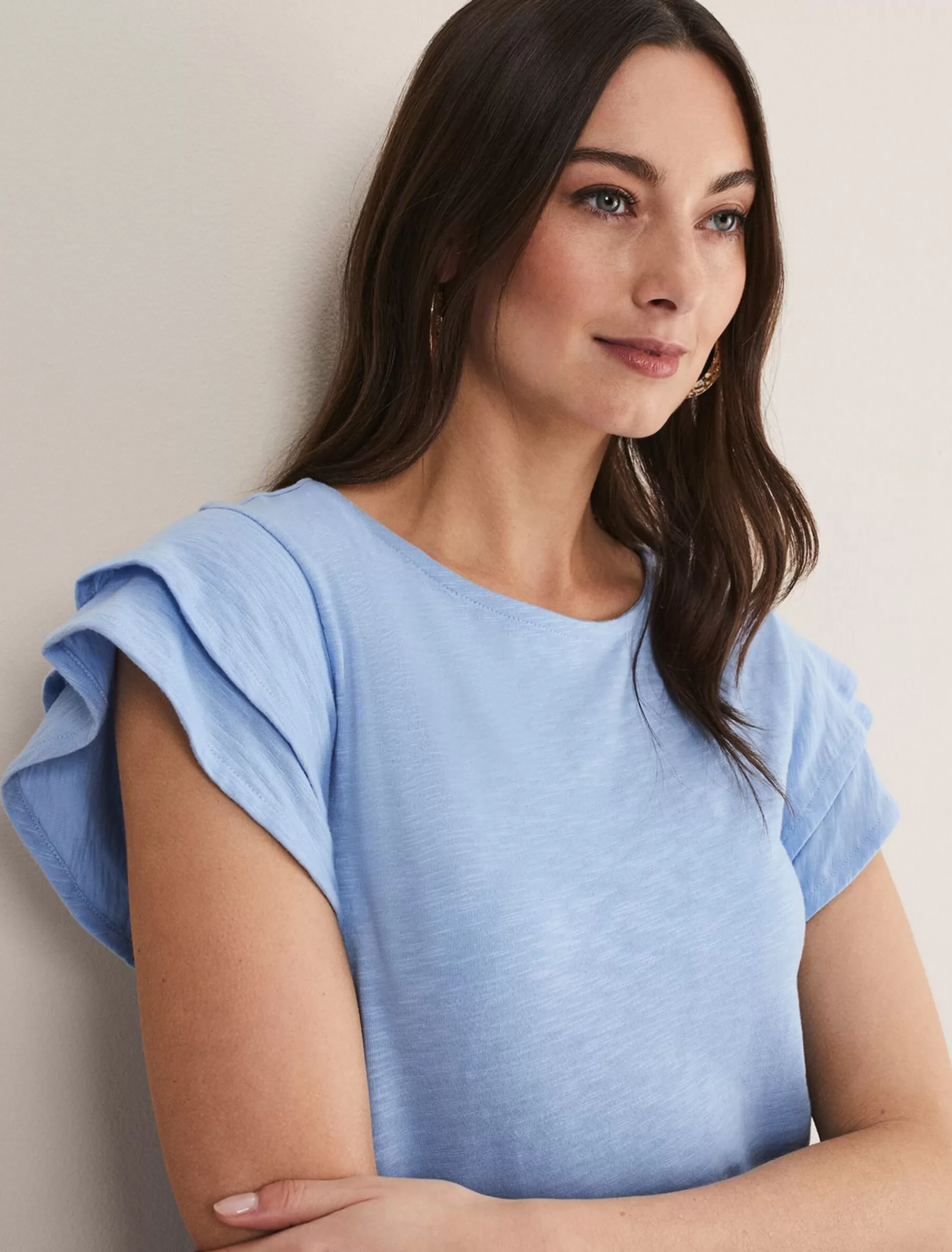 Phase Eight Rosolitta Frill Sleeve Top Pale Blue Hot