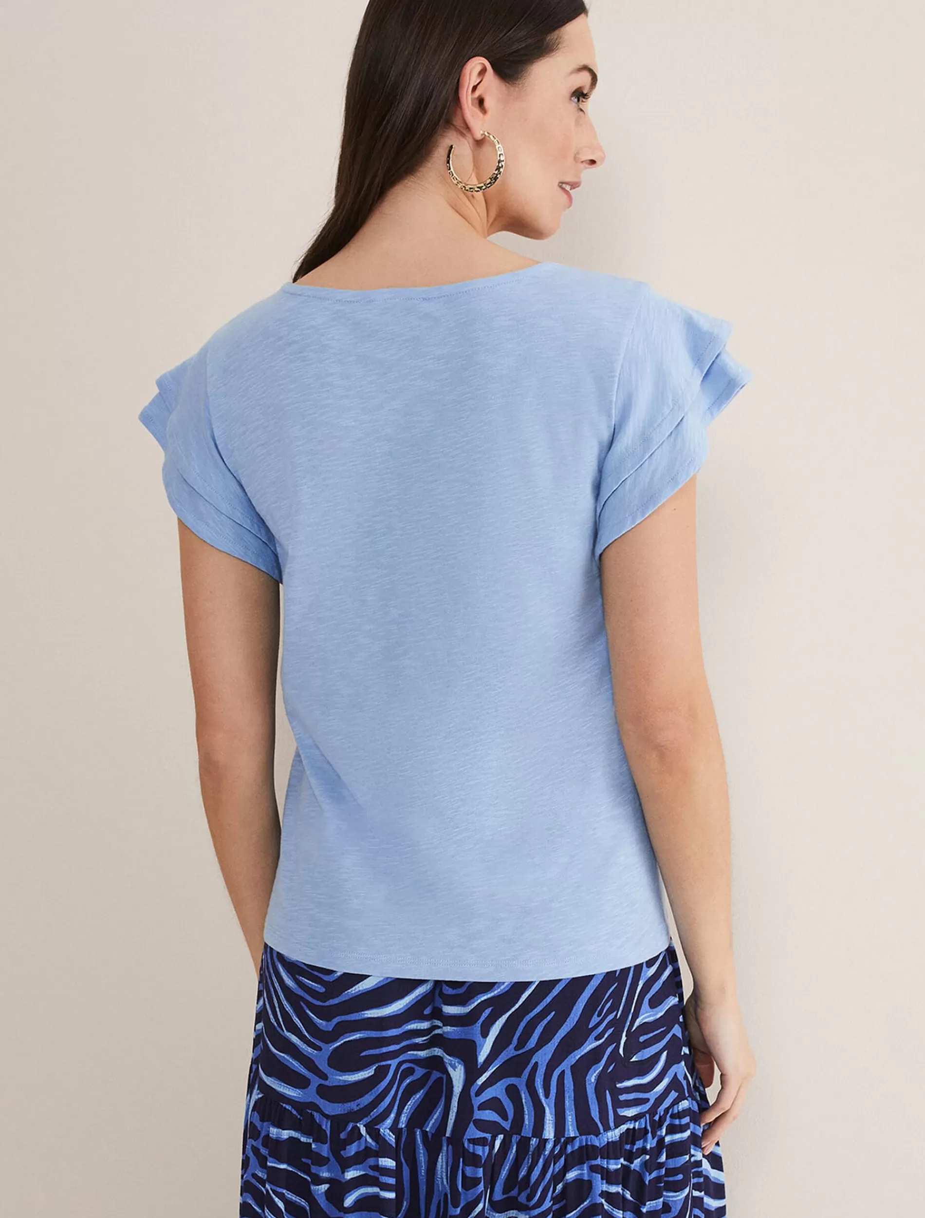 Phase Eight Rosolitta Frill Sleeve Top Pale Blue Hot