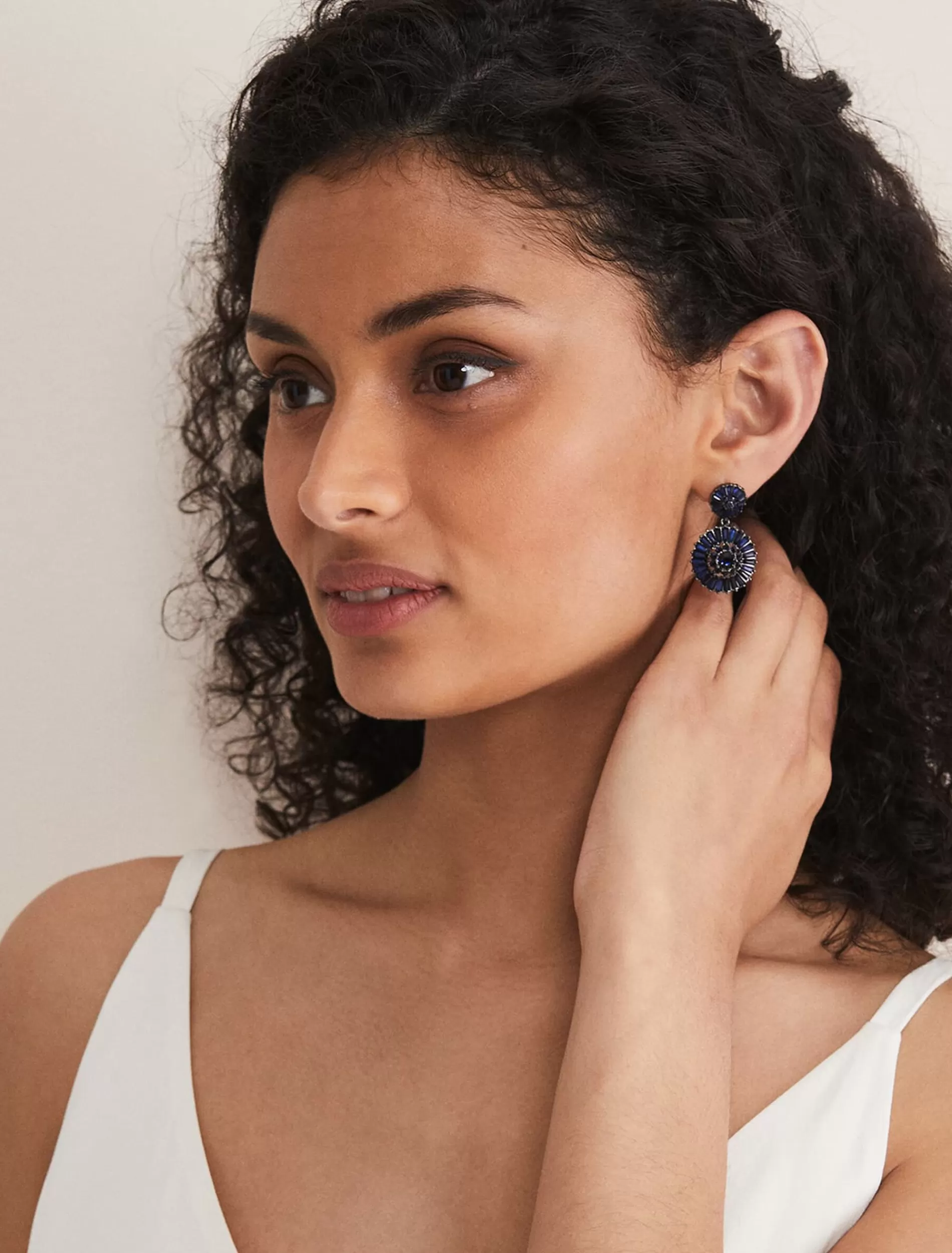 Phase Eight Round Stone Drop Earring Navy Shop