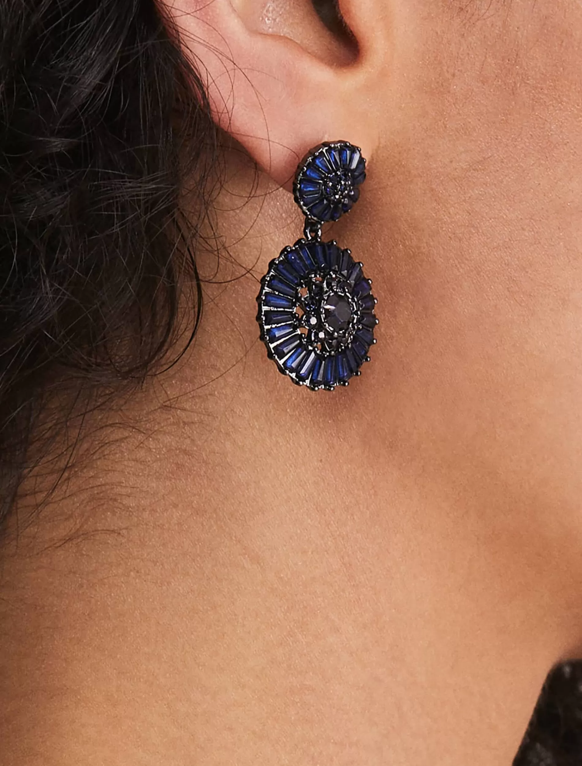 Phase Eight Round Stone Drop Earring Navy Shop